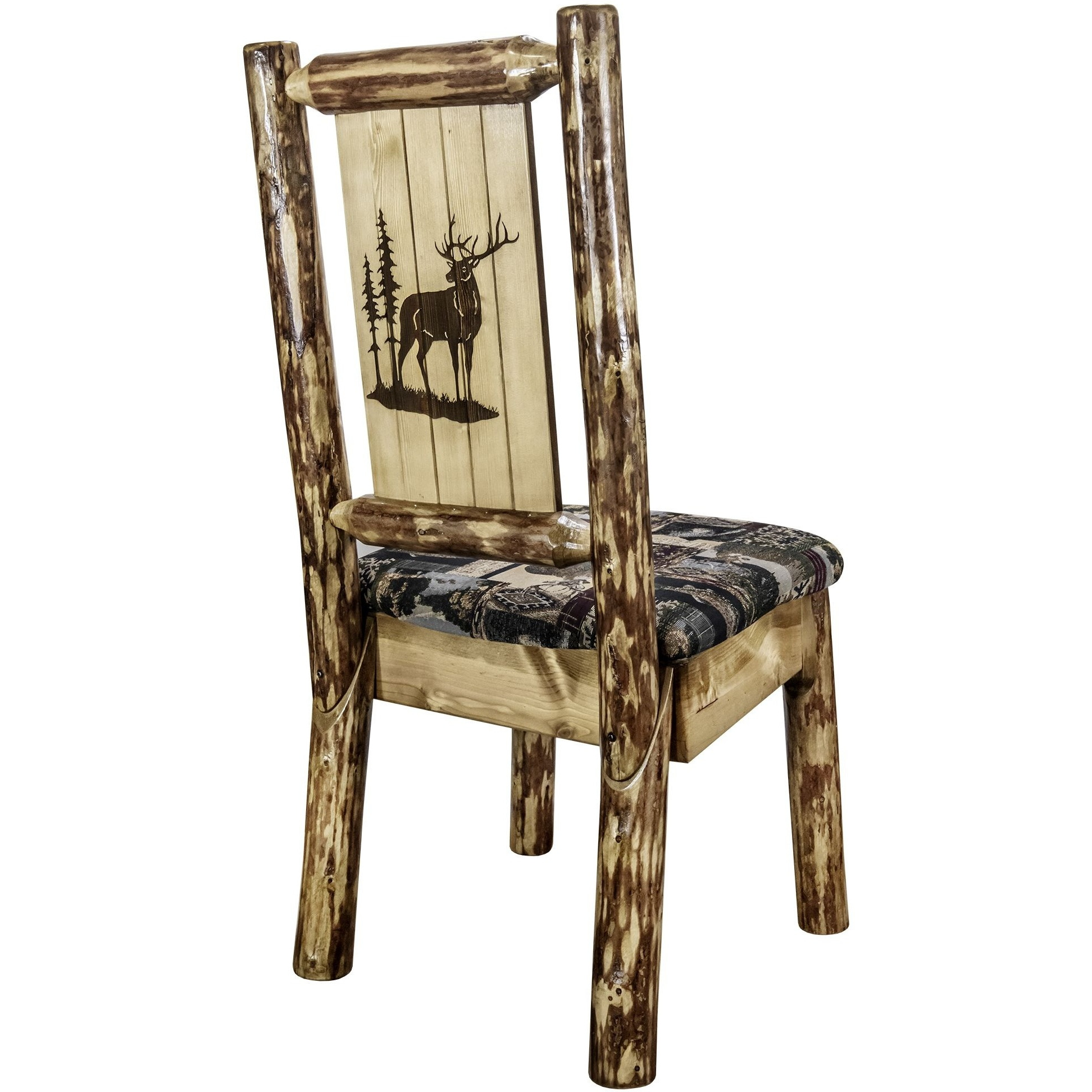 Glacier Country Collection Side Chair - Woodland Upholstery, w/ Laser Engraved Elk Design