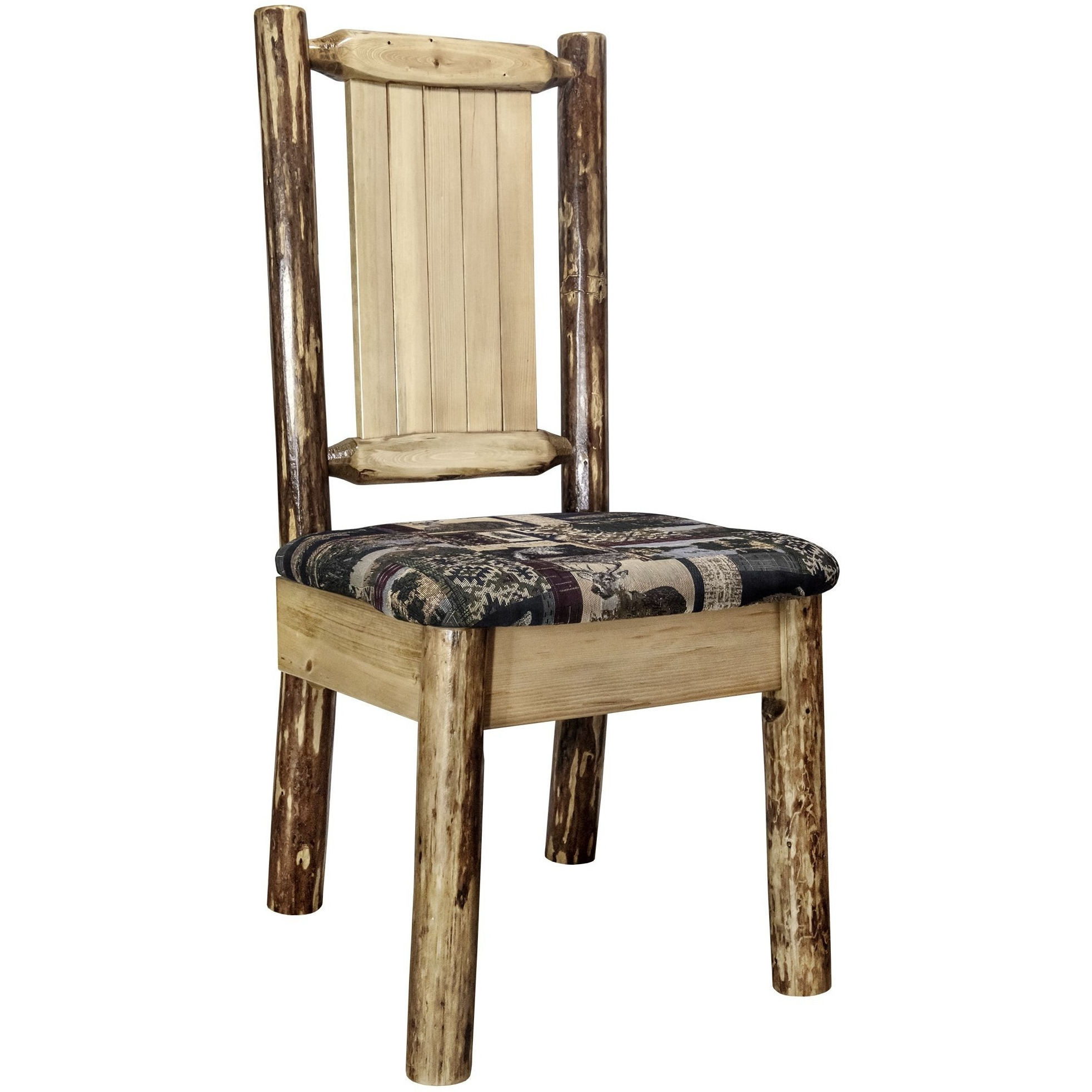 Glacier Country Collection Side Chair - Woodland Upholstery, w/ Laser Engraved Elk Design