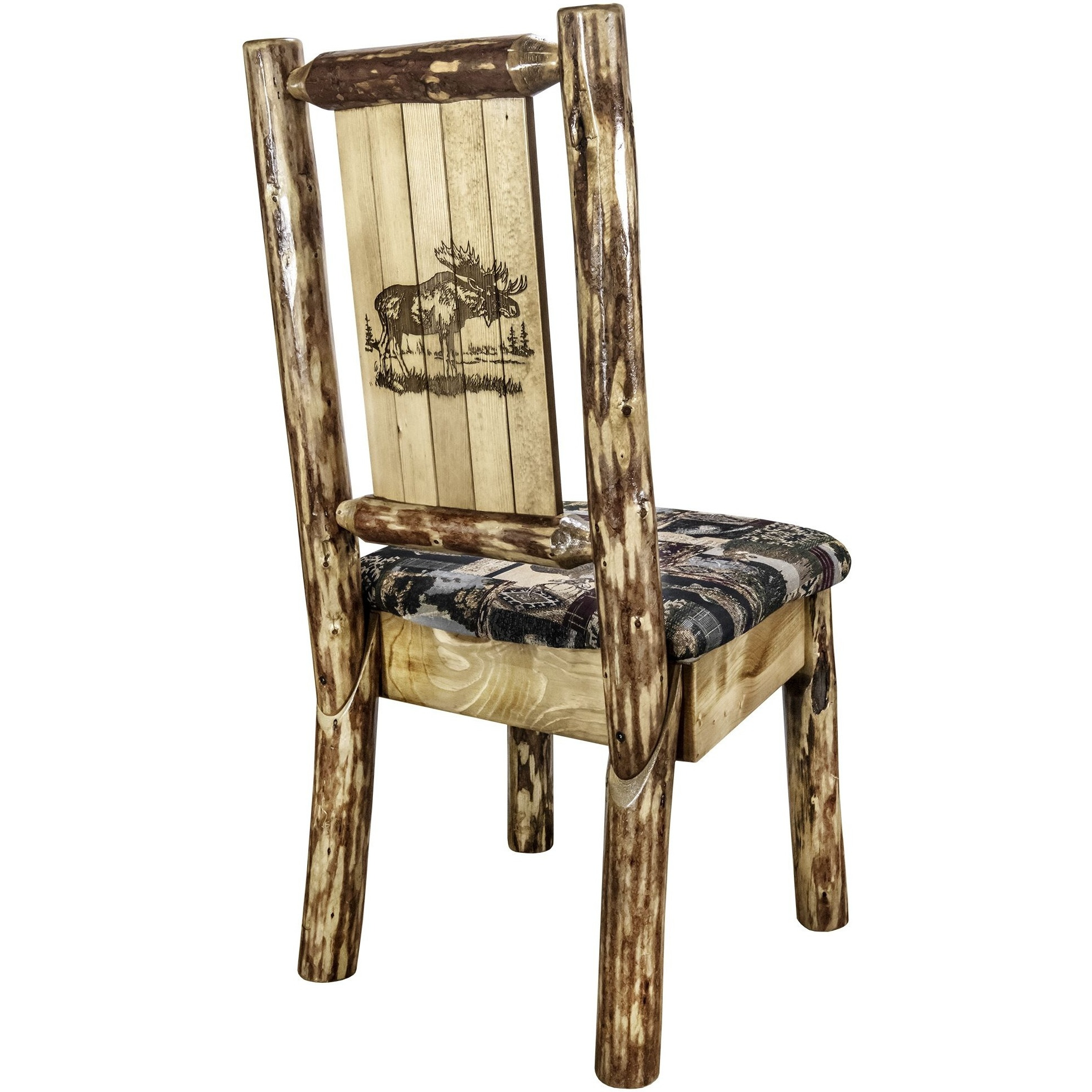 Glacier Country Collection Side Chair - Woodland Upholstery, w/ Laser Engraved Moose Design