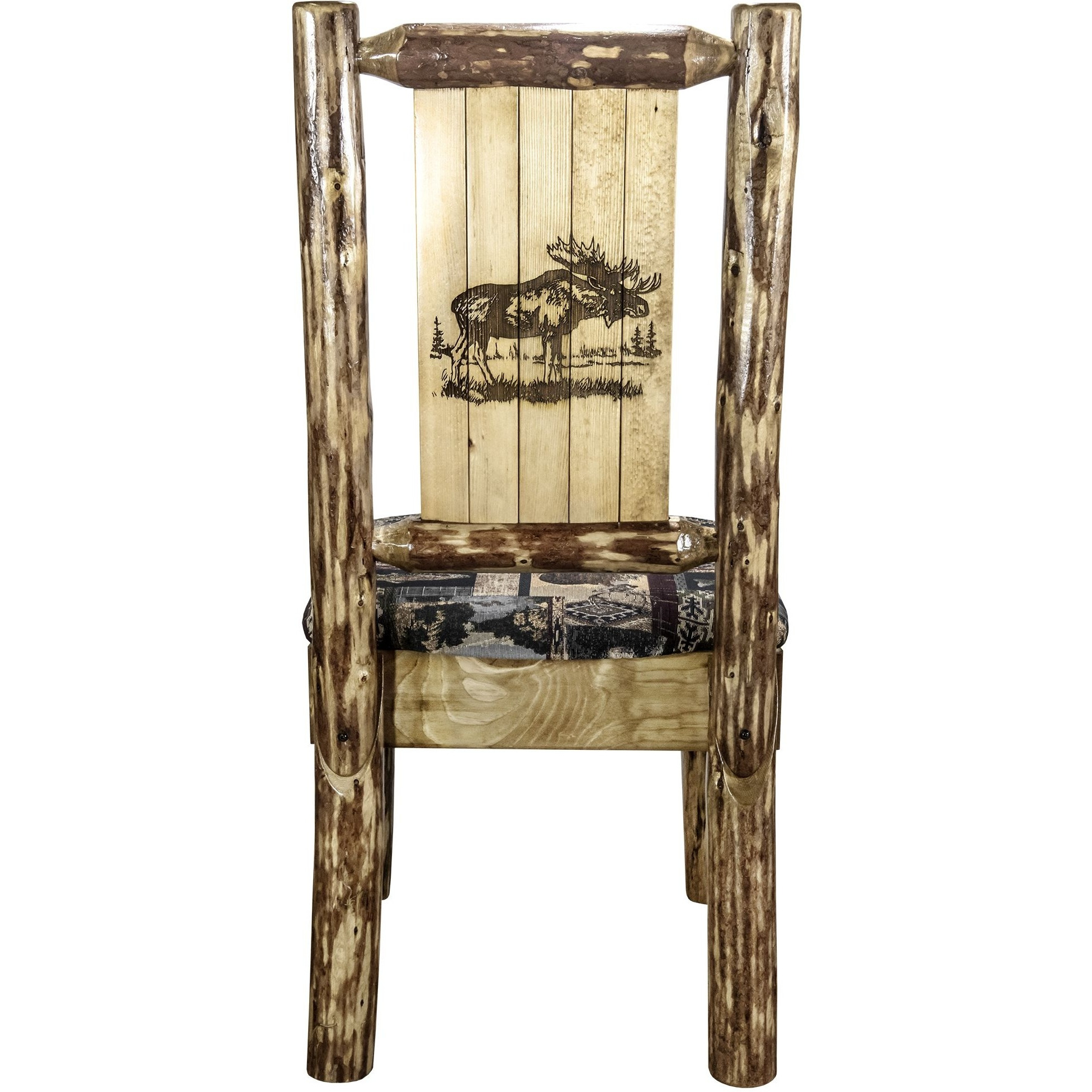 Glacier Country Collection Side Chair - Woodland Upholstery, w/ Laser Engraved Moose Design