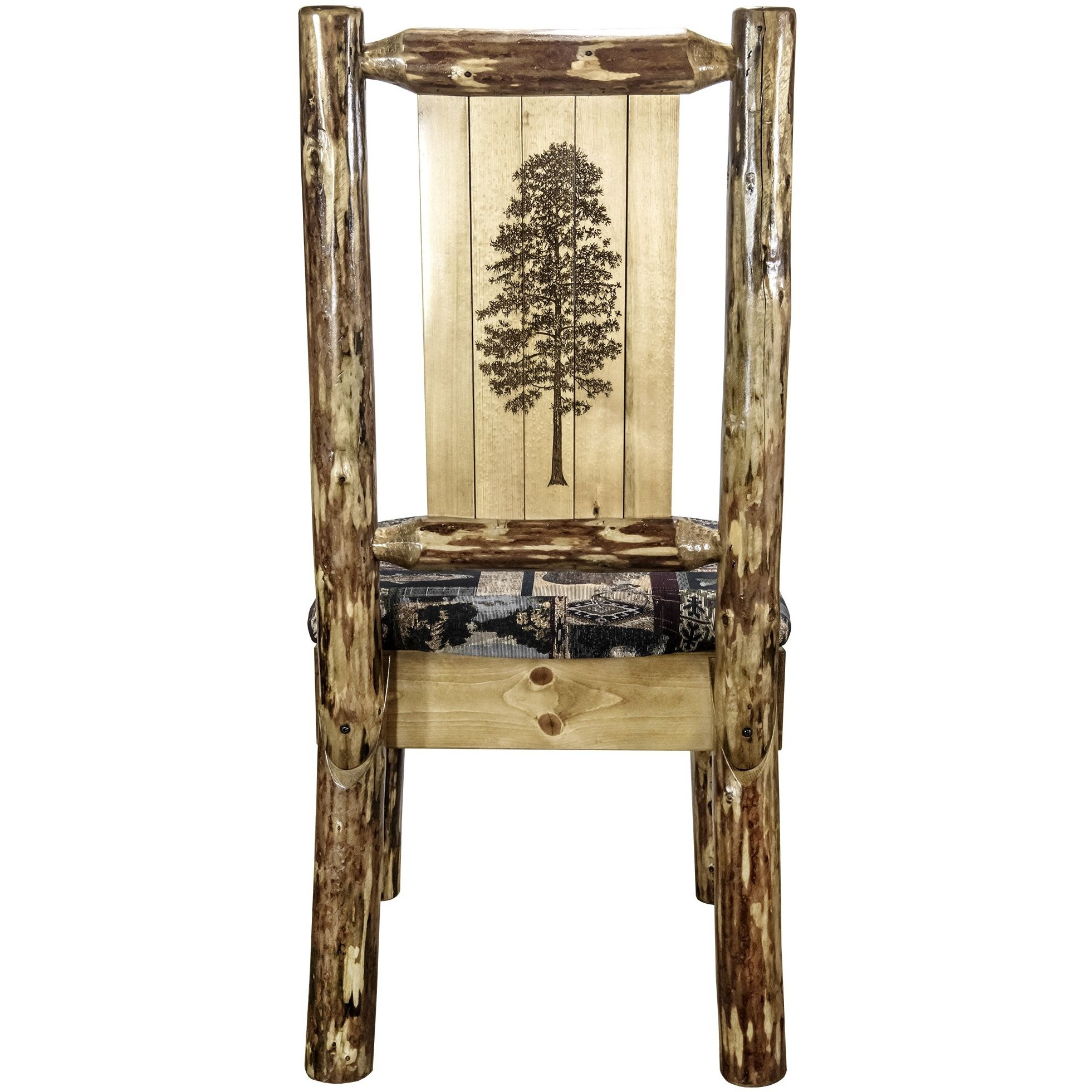 Glacier Country Collection Side Chair - Woodland Upholstery, w/ Laser Engraved Pine Tree Design