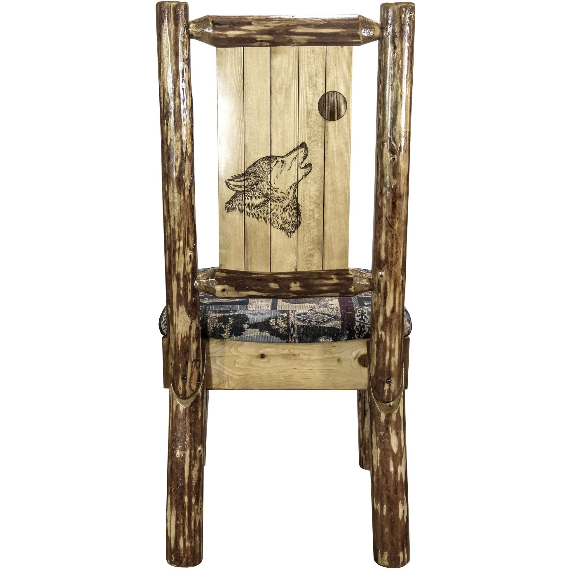 Glacier Country Collection Side Chair - Woodland Upholstery, w/ Laser Engraved Wolf Design