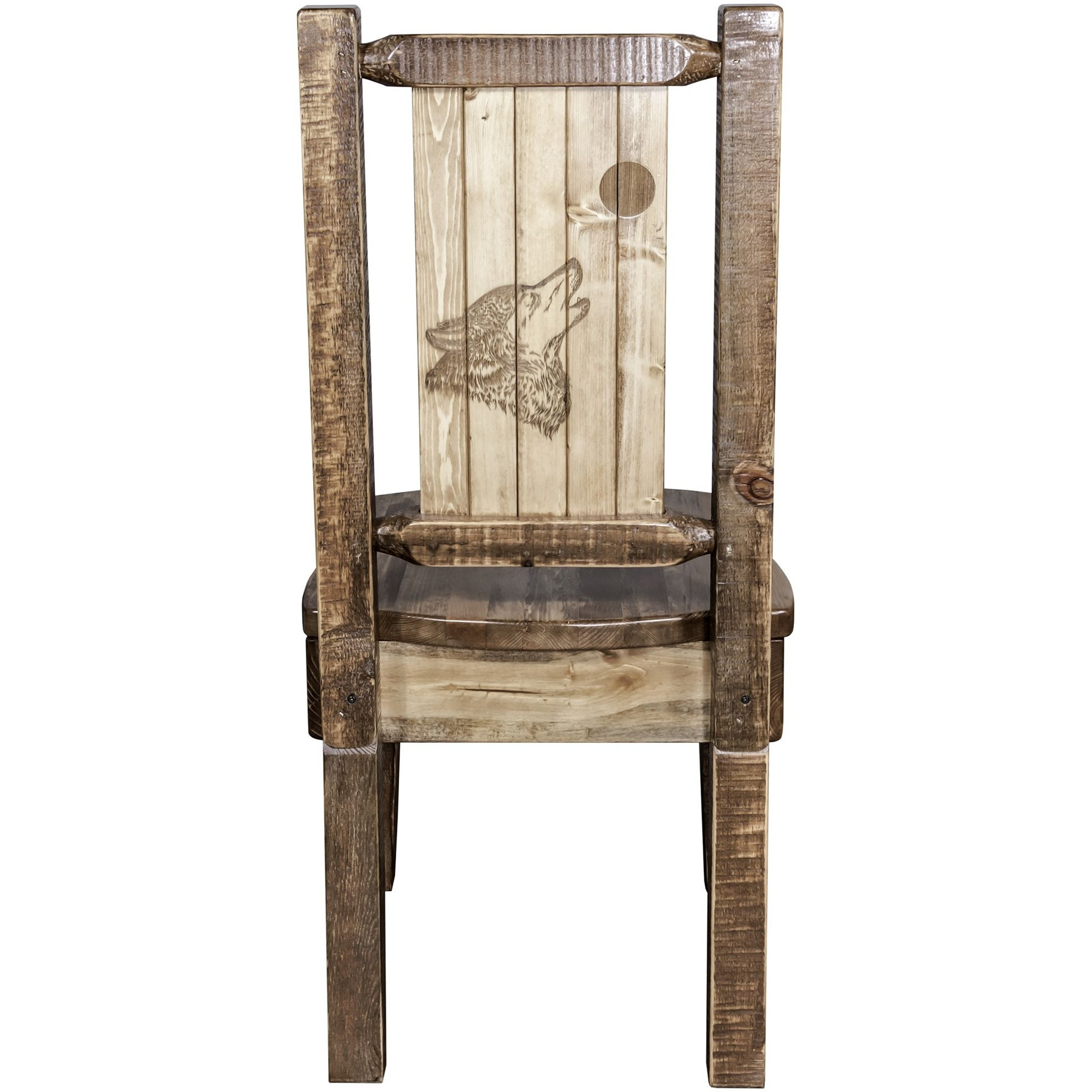 Homestead Collection Side Chair - Woodland Upholstery w/ Laser Engraved Wolf Design, Stain & Lacquer Finish