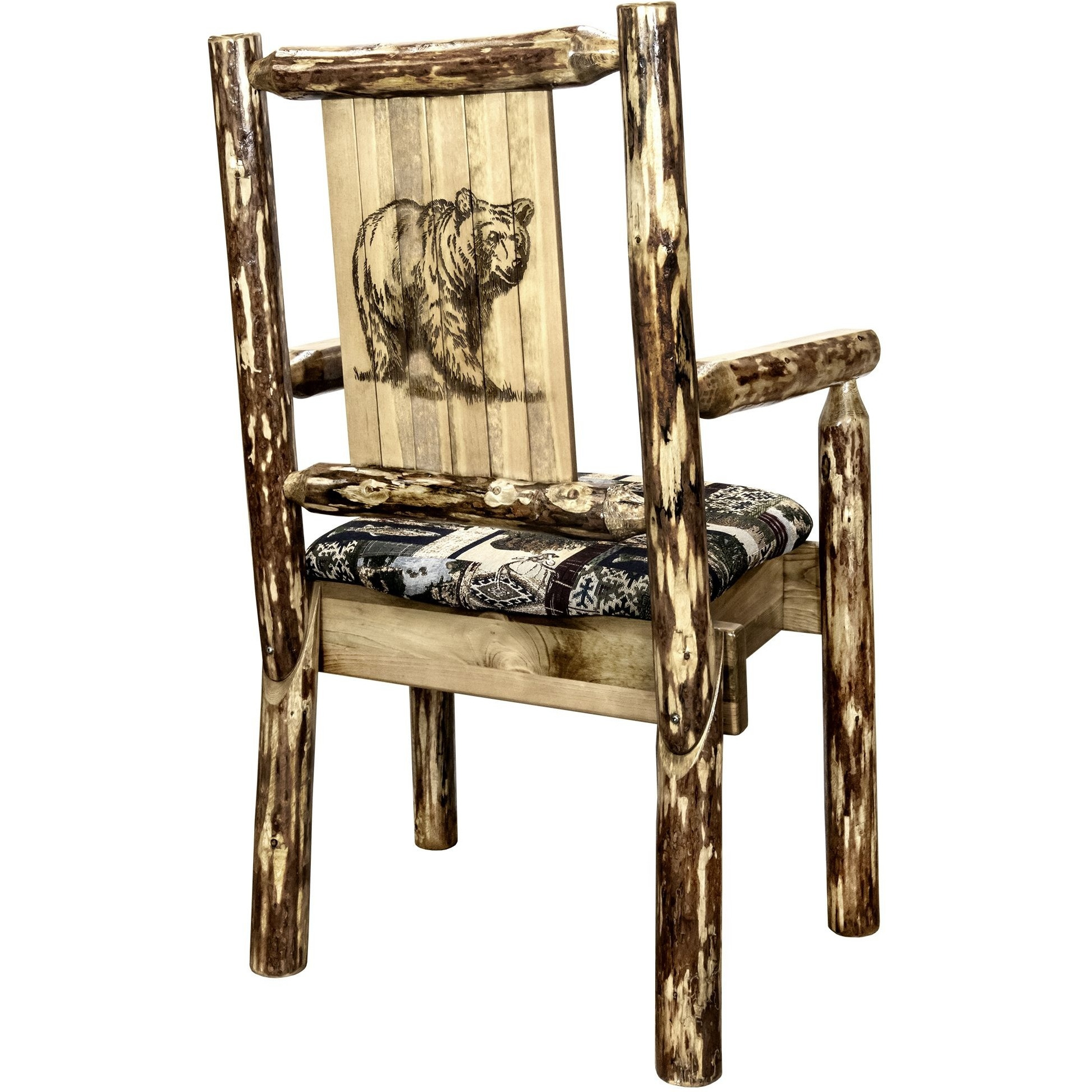Glacier Country Collection Captain's Chair, Woodland Upholstery w/ Laser Engraved Bear Design