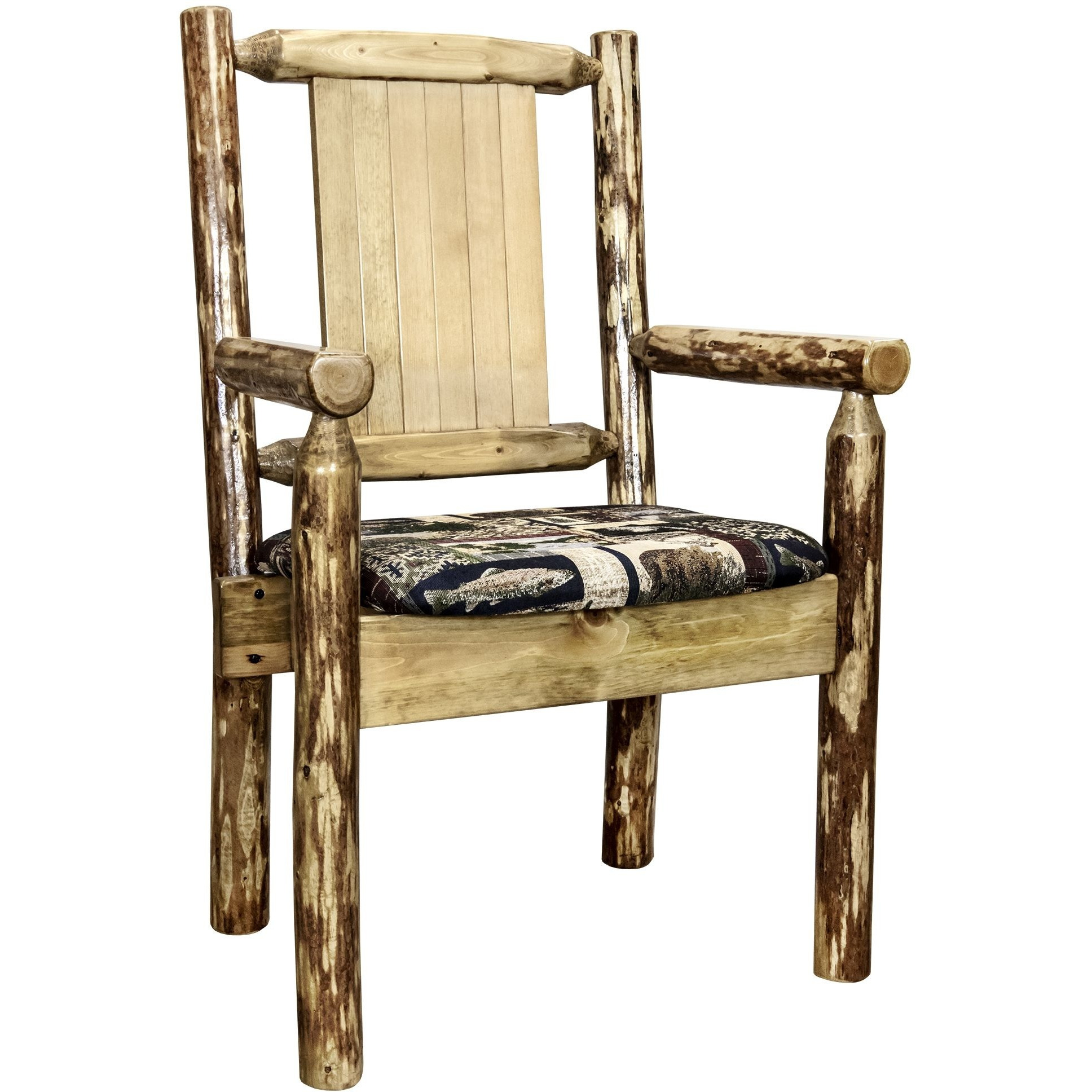 Glacier Country Collection Captain's Chair, Woodland Upholstery w/ Laser Engraved Bear Design