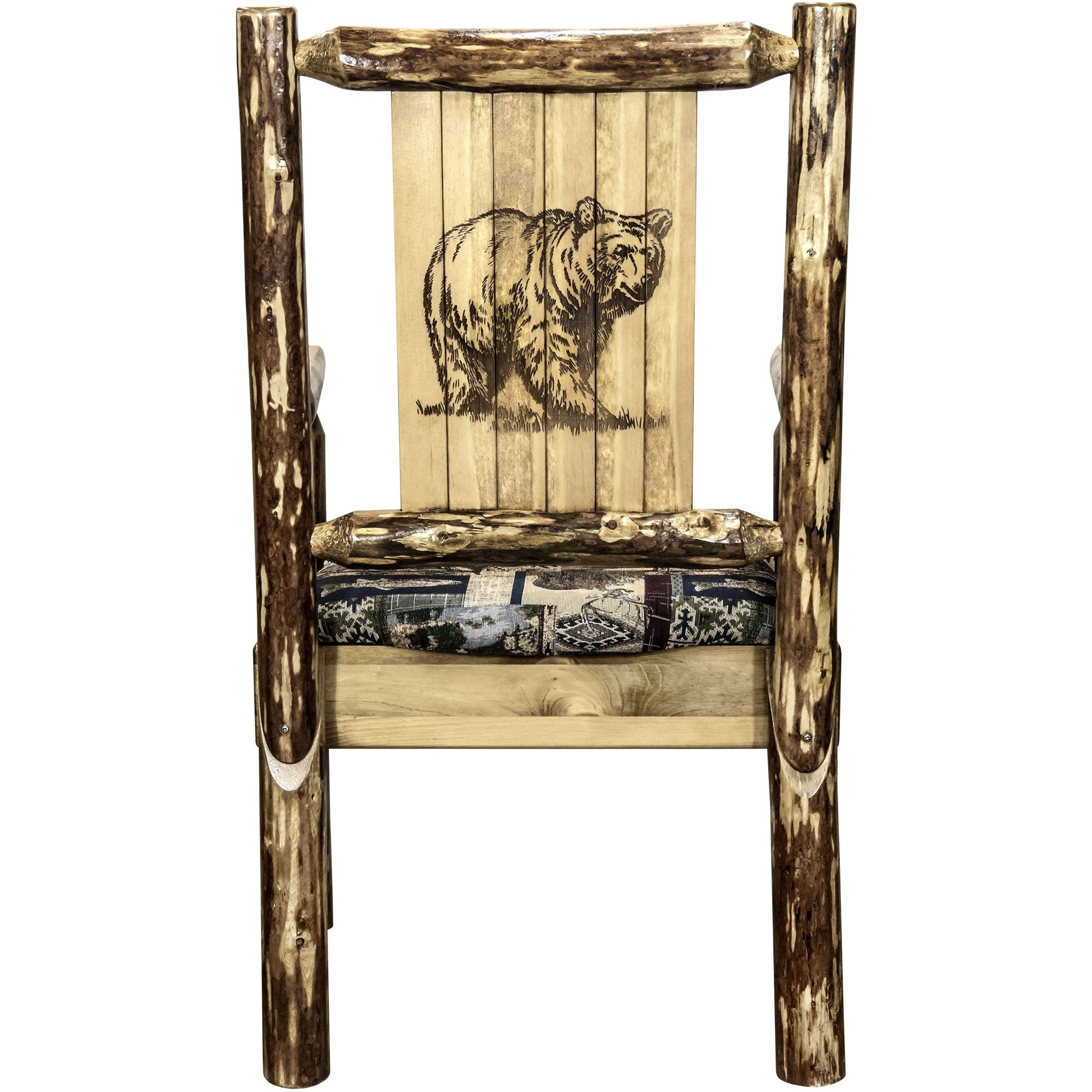 Glacier Country Collection Captain's Chair, Woodland Upholstery w/ Laser Engraved Bear Design