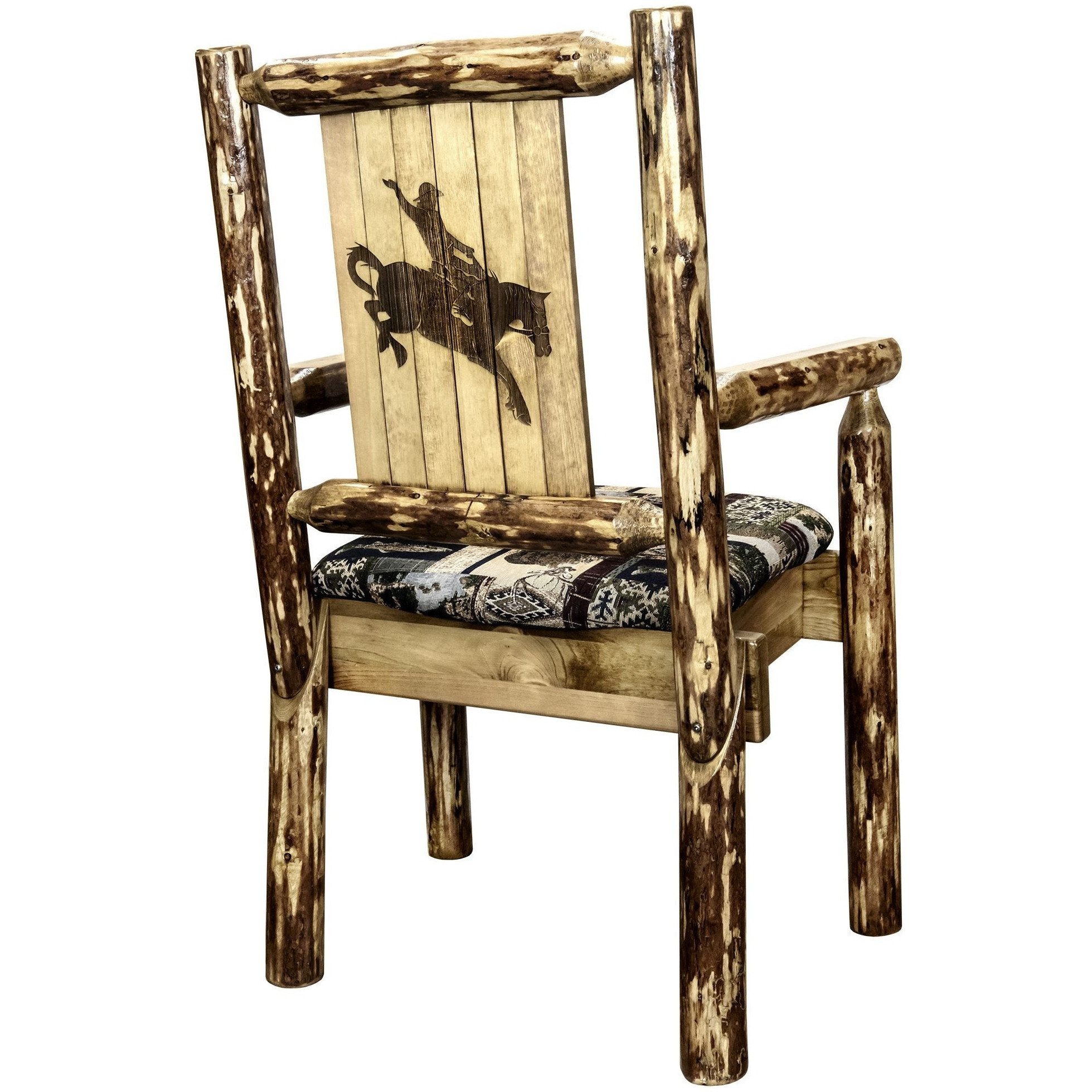 Glacier Country Collection Captain's Chair, Woodland Upholstery w/ Laser Engraved Bronc Design