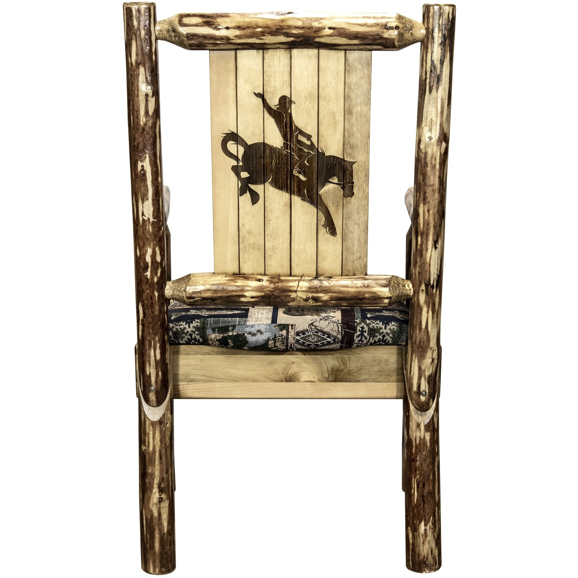 Glacier Country Collection Captain's Chair, Woodland Upholstery w/ Laser Engraved Bronc Design
