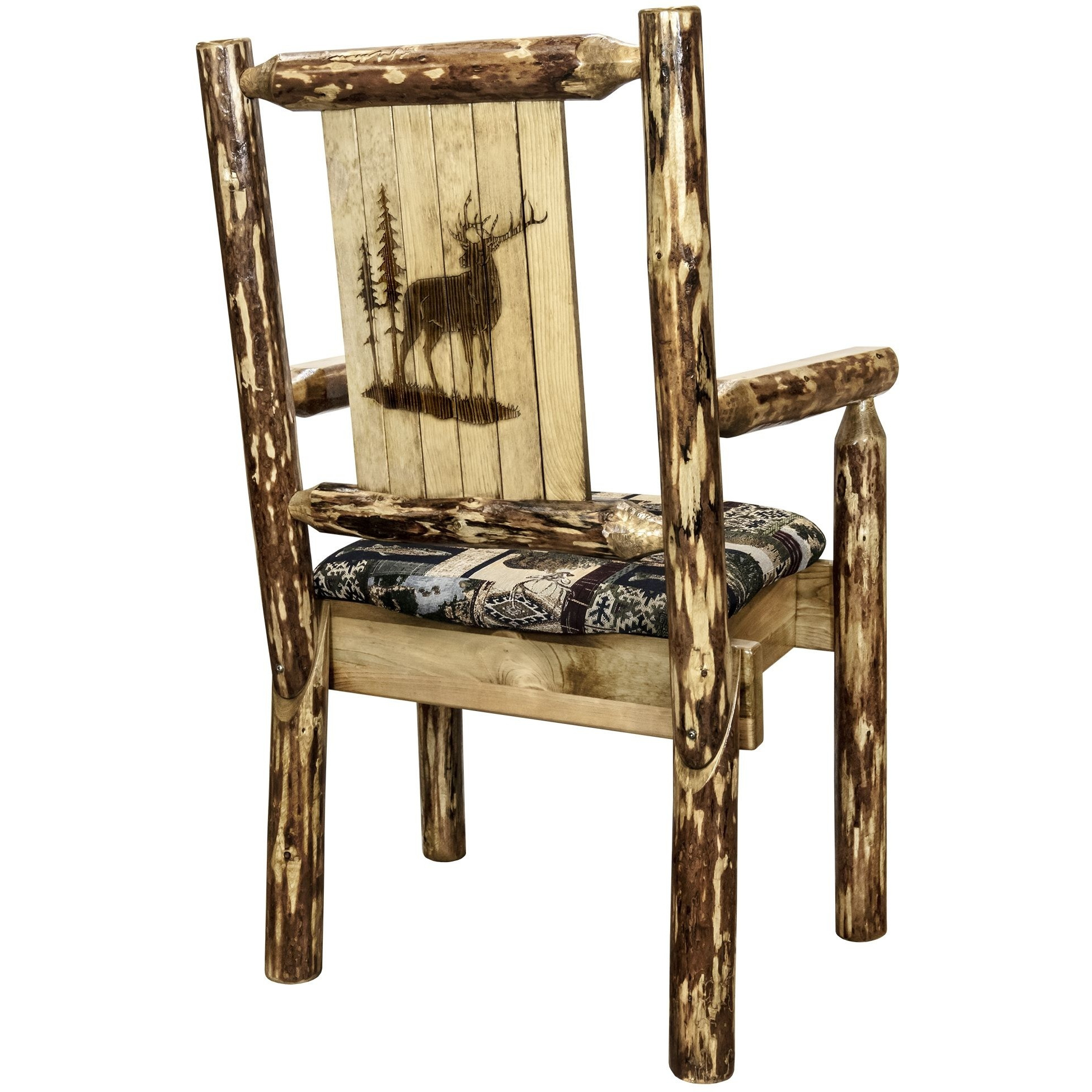 Glacier Country Collection Captain's Chair, Woodland Upholstery w/ Laser Engraved Elk Design