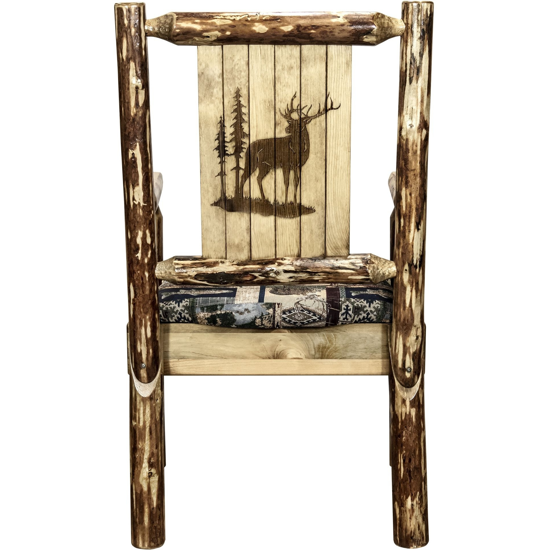 Glacier Country Collection Captain's Chair, Woodland Upholstery w/ Laser Engraved Elk Design