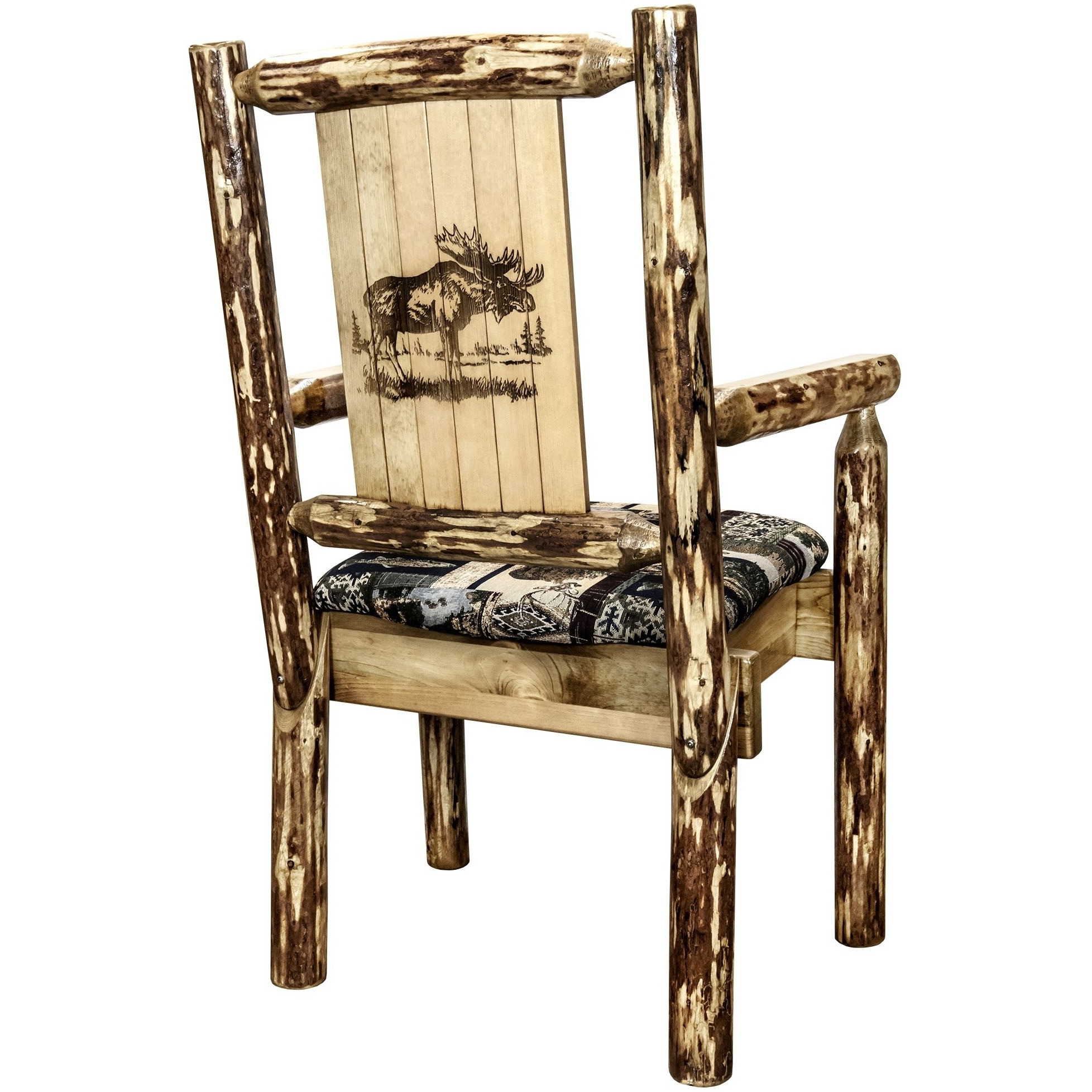 Glacier Country Collection Captain's Chair, Woodland Upholstery w/ Laser Engraved Moose Design
