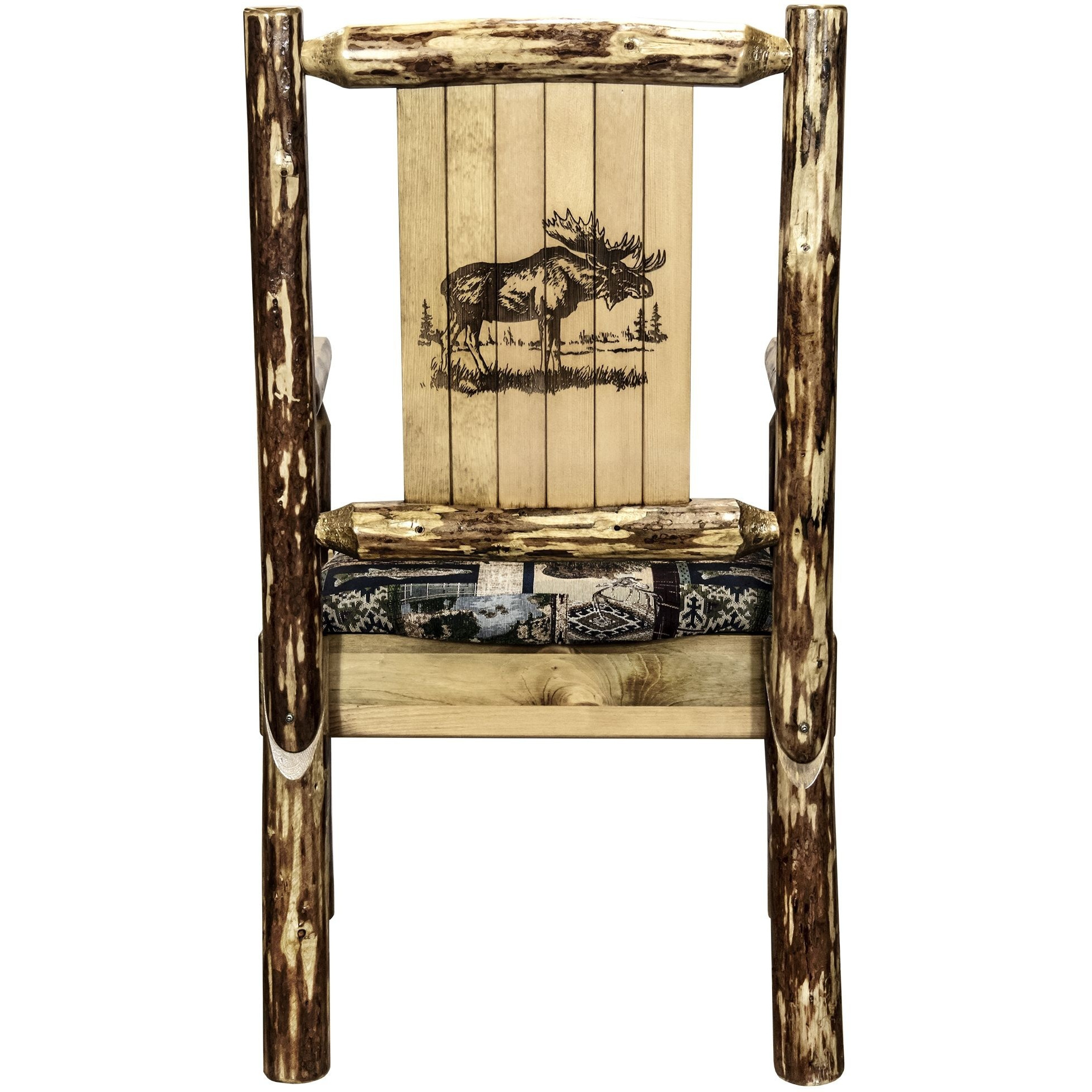 Glacier Country Collection Captain's Chair, Woodland Upholstery w/ Laser Engraved Moose Design