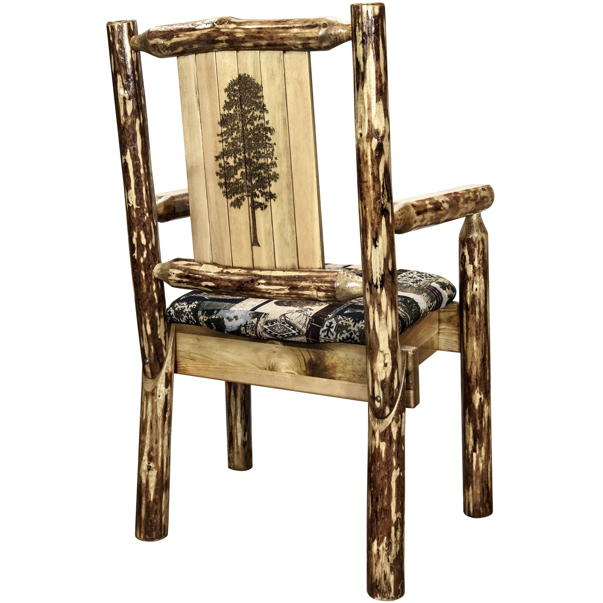 Glacier Country Collection Captain's Chair, Woodland Upholstery w/ Laser Engraved Pine Tree Design