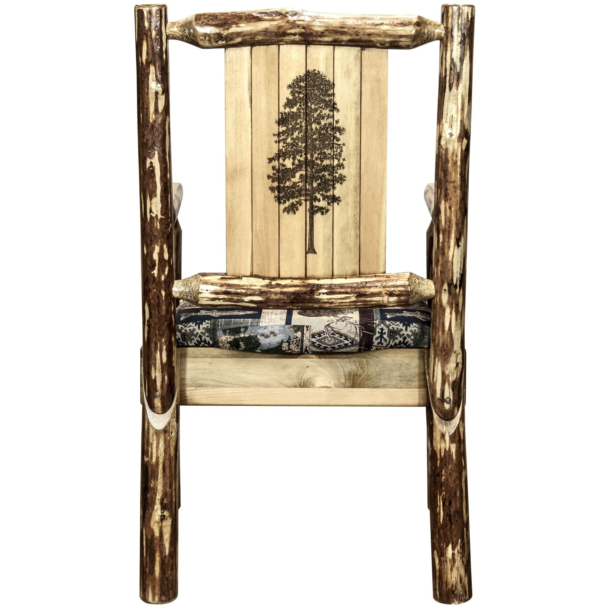 Glacier Country Collection Captain's Chair, Woodland Upholstery w/ Laser Engraved Pine Tree Design