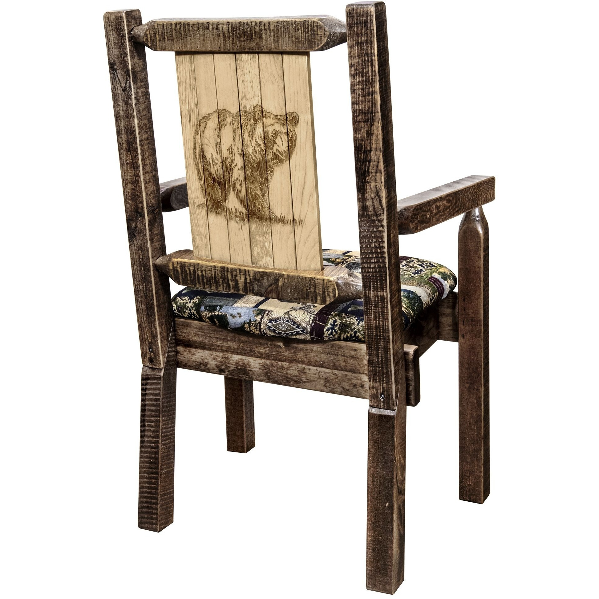 Homestead Collection Captain's Chair, Woodland Upholstery w/ Laser Engraved Bear Design, Stain & Lacquer Finish