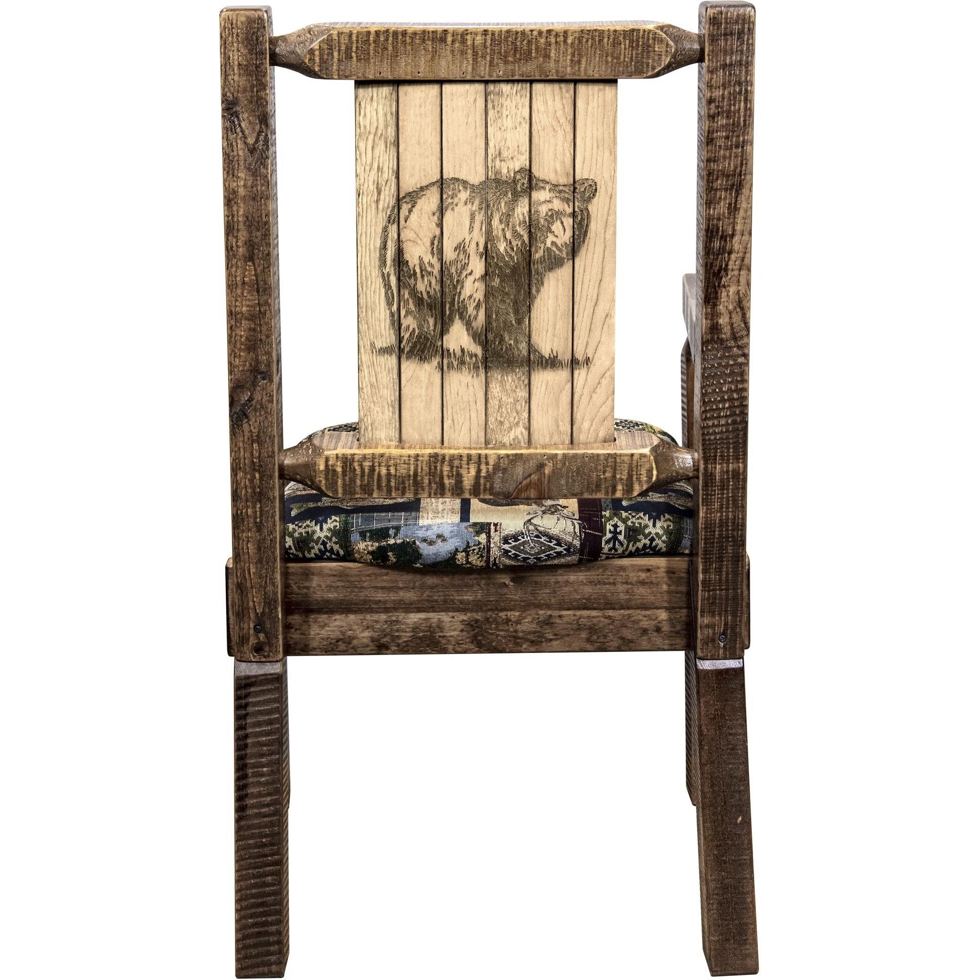Homestead Collection Captain's Chair, Woodland Upholstery w/ Laser Engraved Bear Design, Stain & Lacquer Finish