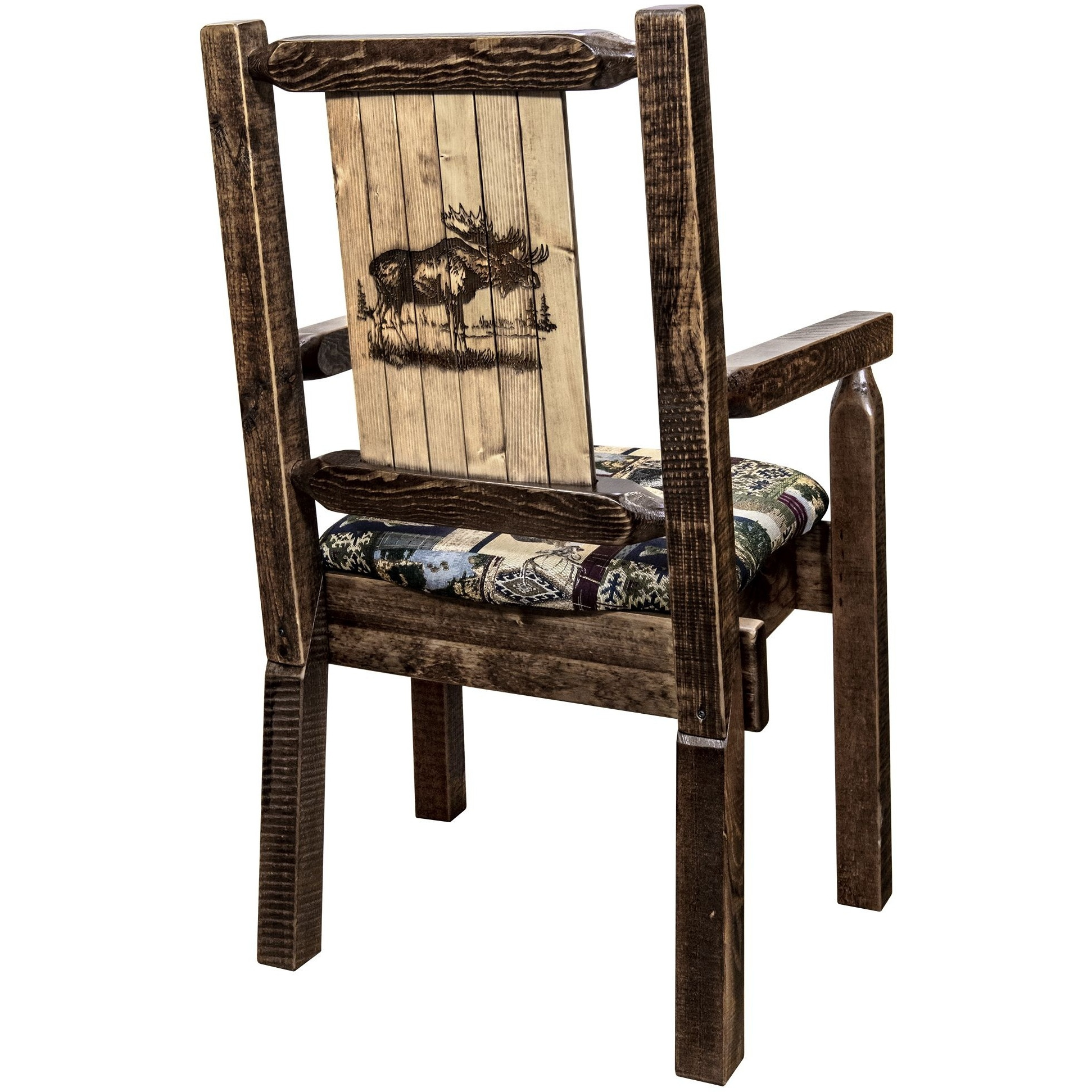 Homestead Collection Captain's Chair, Woodland Upholstery w/ Laser Engraved Moose Design, Stain & Lacquer Finish