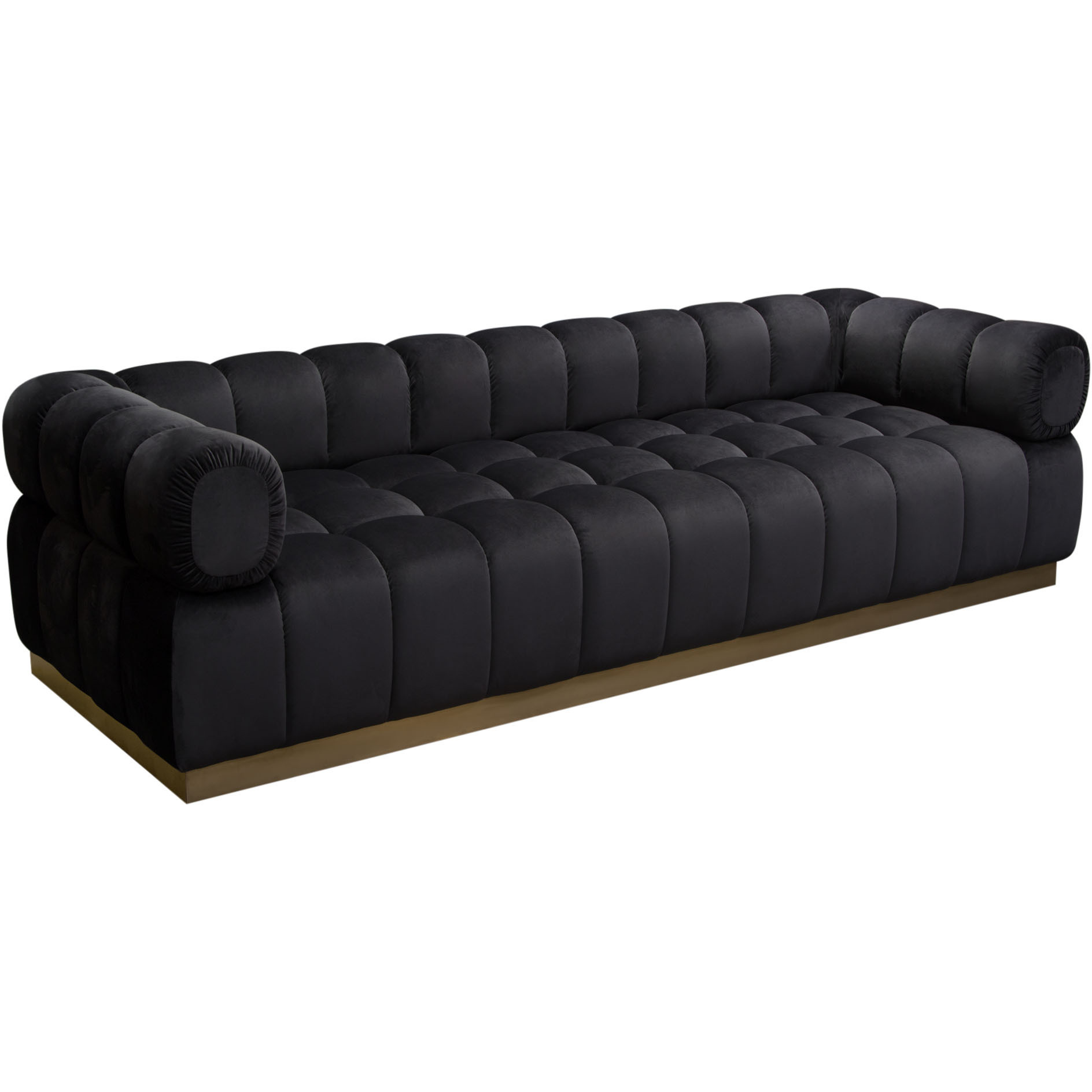 Image Low Profile Sofa in Black Velvet w/ Brushed Gold Base by Diamond Sofa