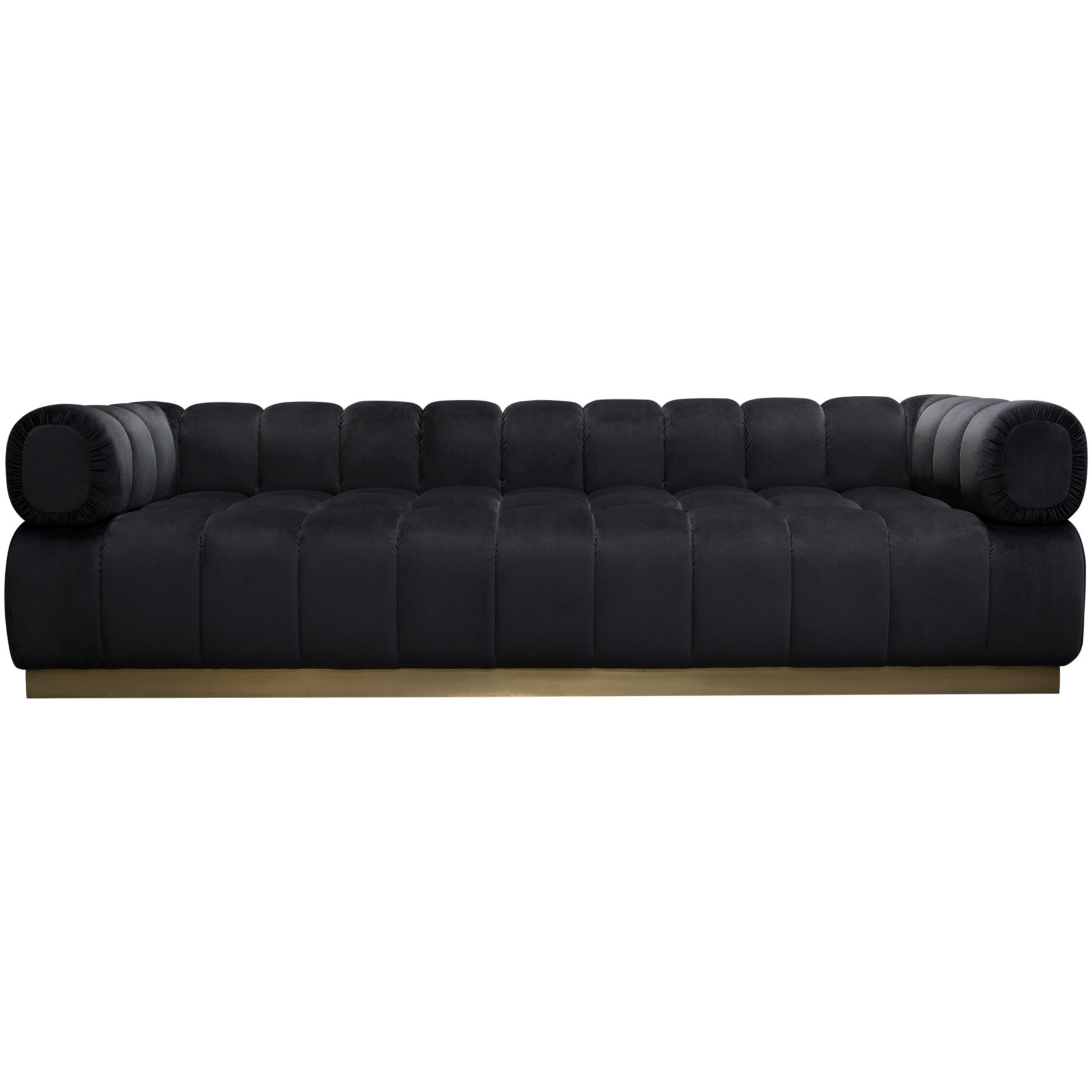 Image Low Profile Sofa in Black Velvet w/ Brushed Gold Base by Diamond Sofa