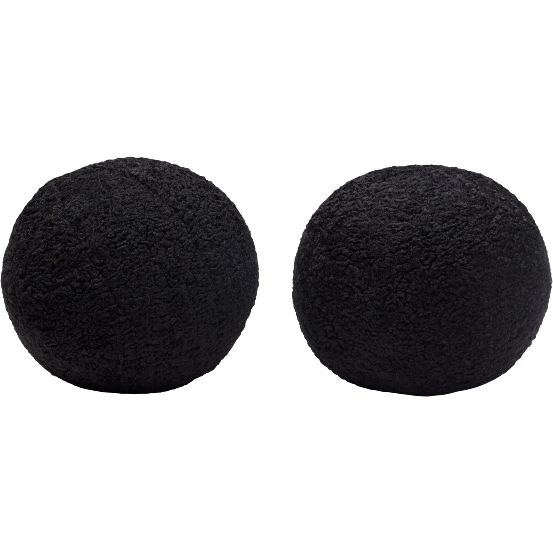 Set of (2) 10" Round Accent Pillows in Black Faux Sheepskin by Diamond Sofa