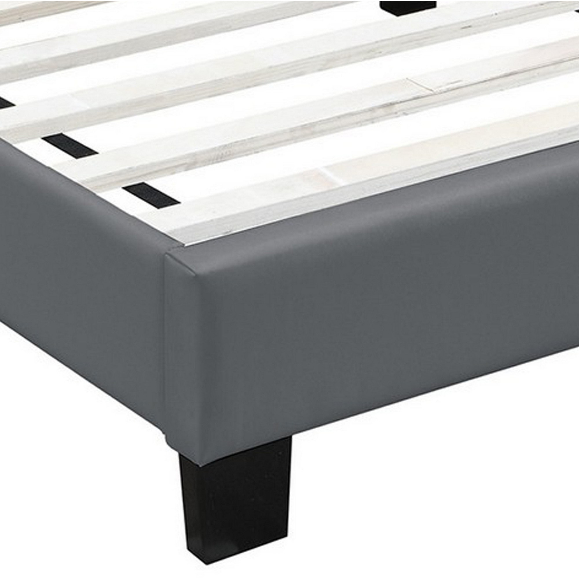 Twin Leatherette Bed with Checkered Tufted Headboard, Gray