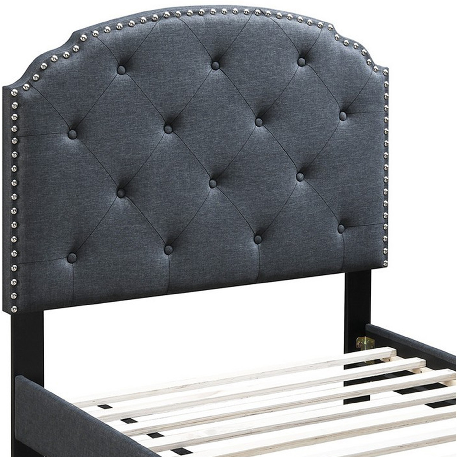 Twin Bed with Button Tufted Scalloped Headboard, Gray