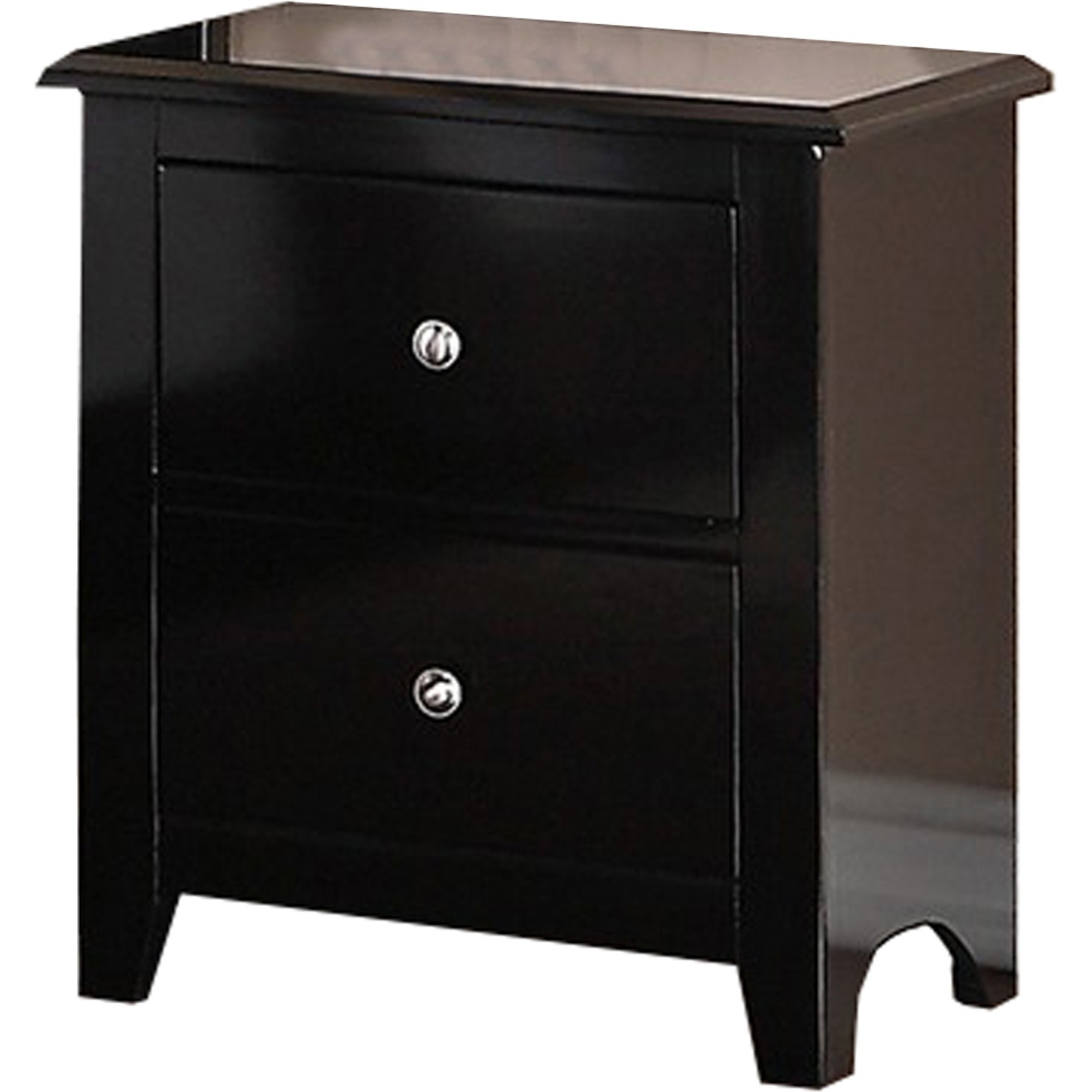2 Drawer Wooden Nightstand with Metal Knobs, Espresso Brown