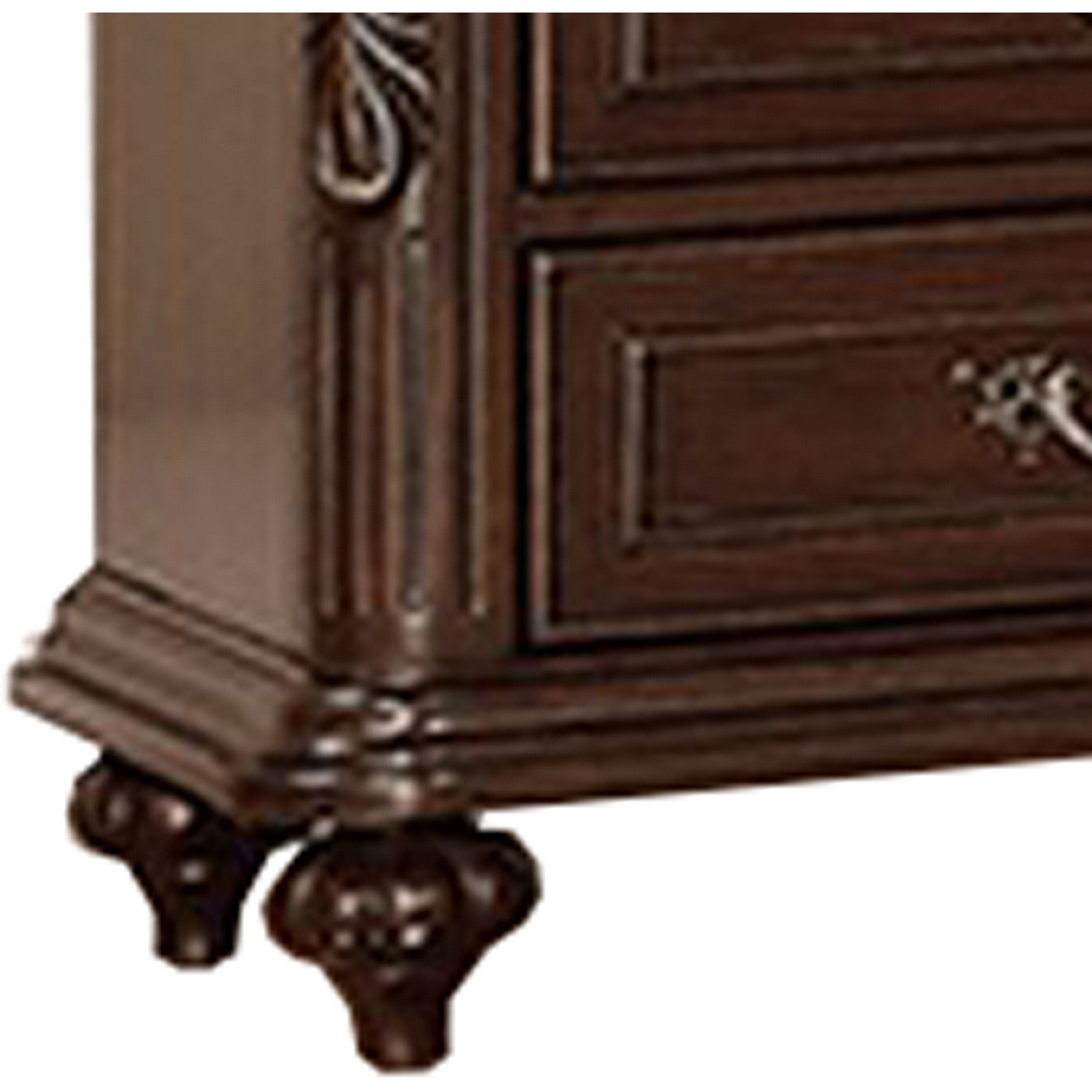 30 Inches 3 Drawer Engraved Wooden Nightstand, Brown
