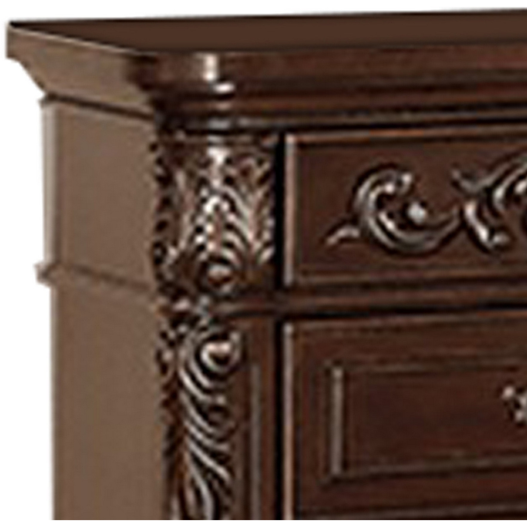 30 Inches 3 Drawer Engraved Wooden Nightstand, Brown