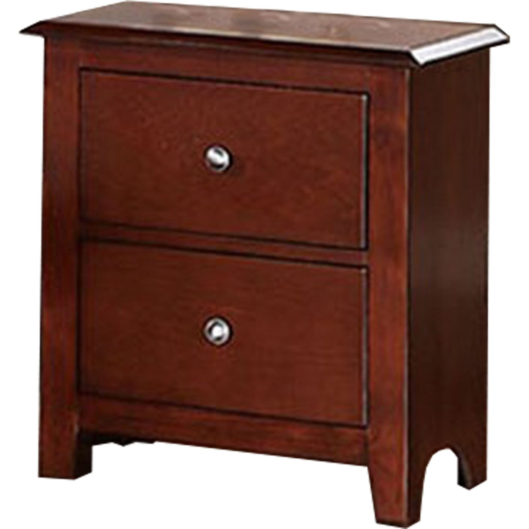 25 Inches 2 Drawer Wooden Nightstand with Metal Pulls, Brown