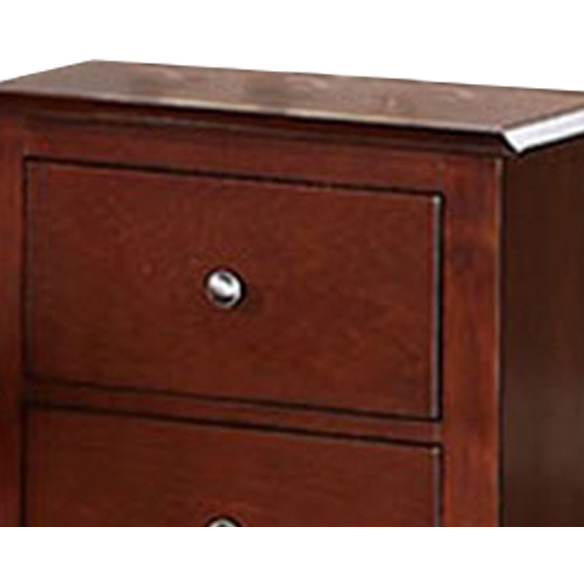 25 Inches 2 Drawer Wooden Nightstand with Metal Pulls, Brown