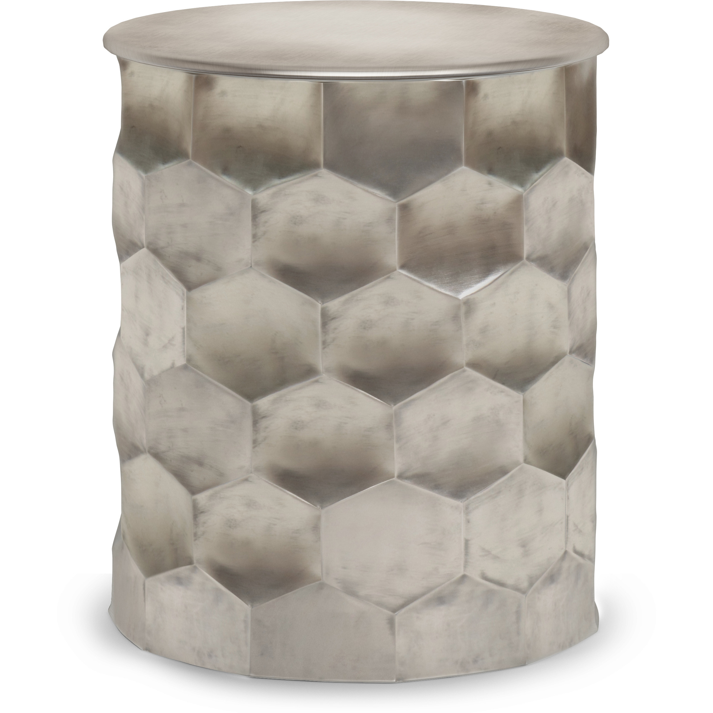 Whitney Metal Storage Side Table in Antique Silver