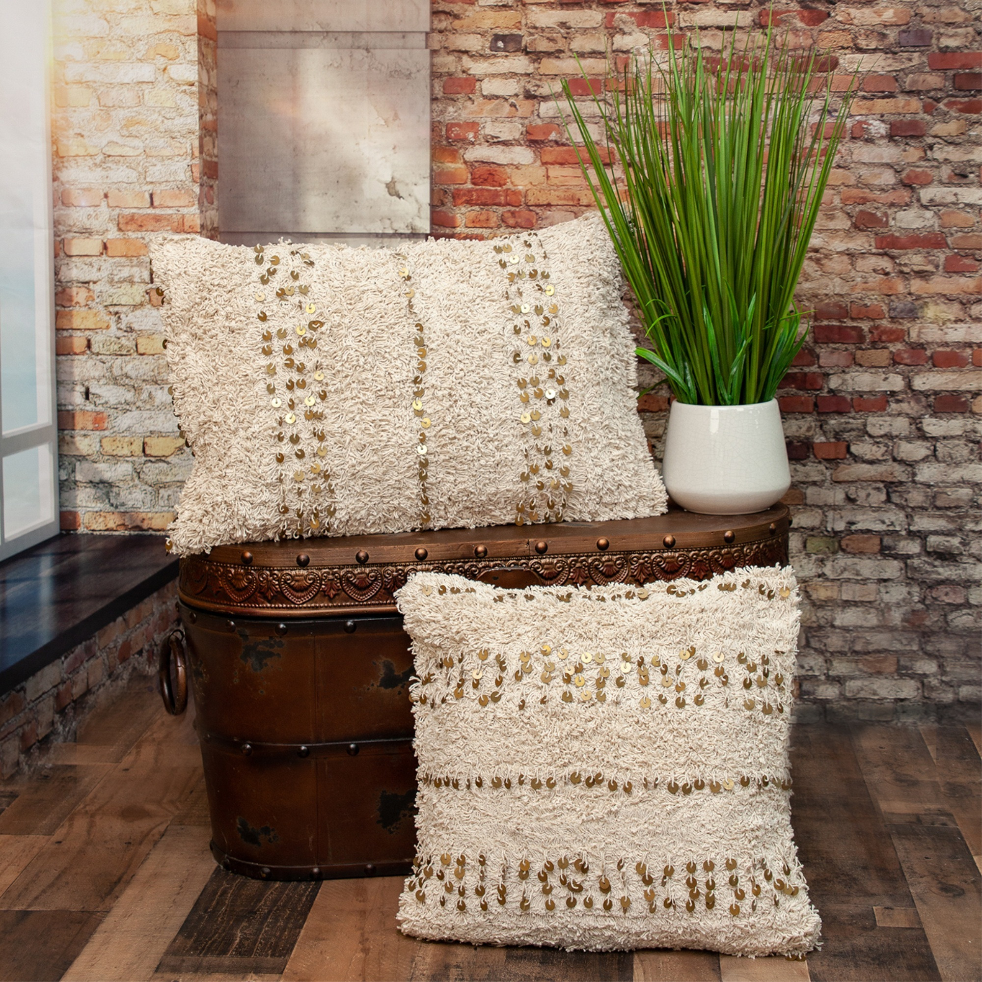 Parkland Collection Acacia Transitional Beige Throw Pillow