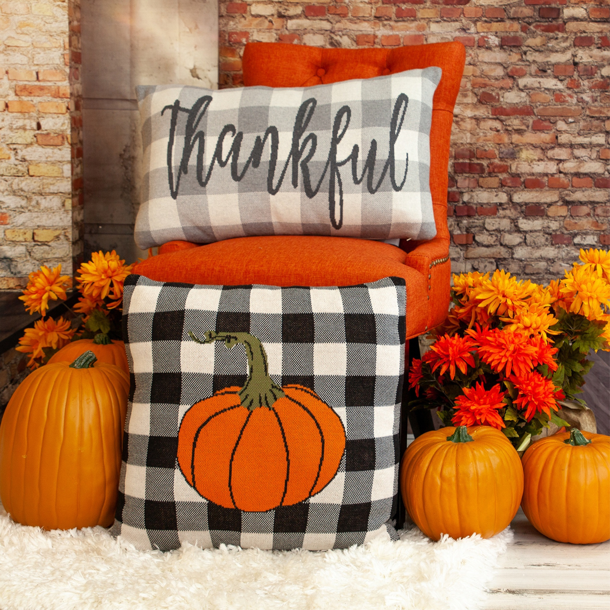Parkland Collection Pumpyking Transitional Orange Throw Pillow