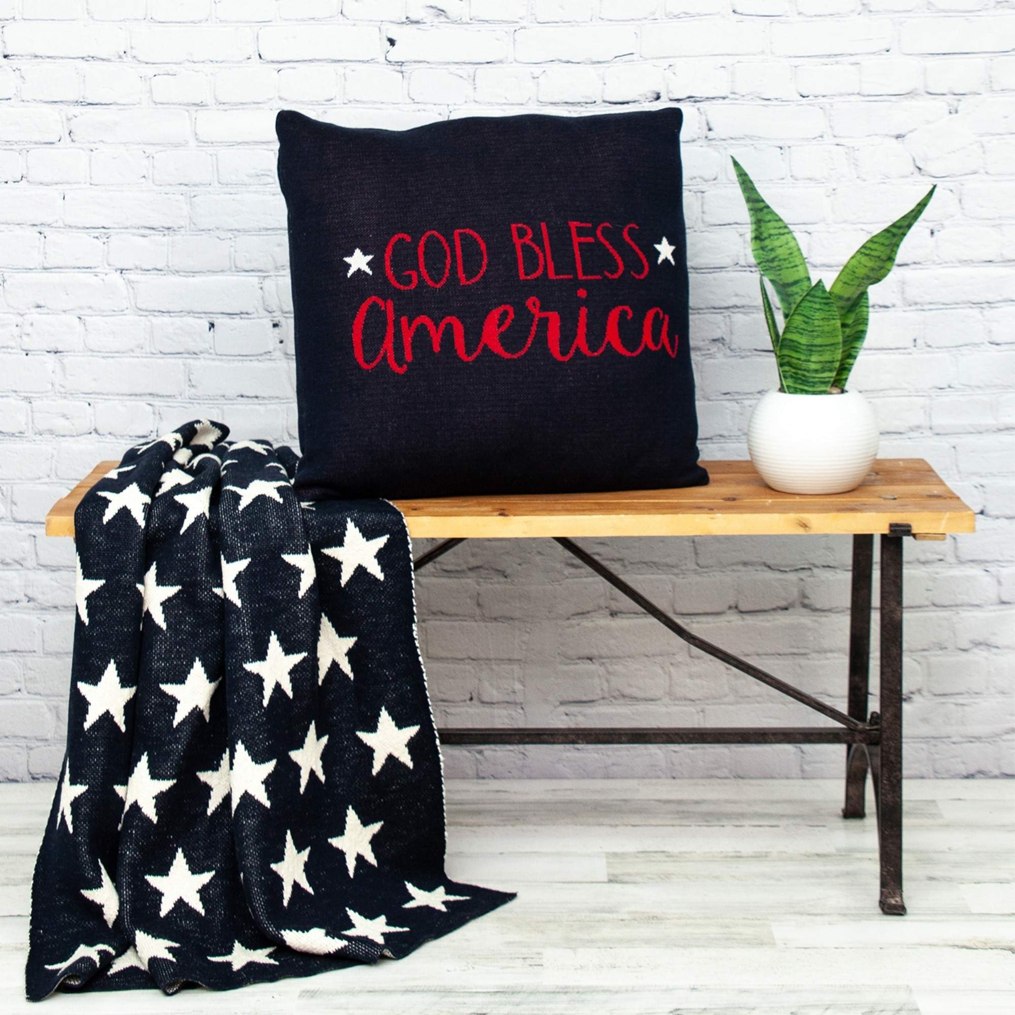 Parkland Collection God Bless America Transitional Navy Blue Throw Pillow