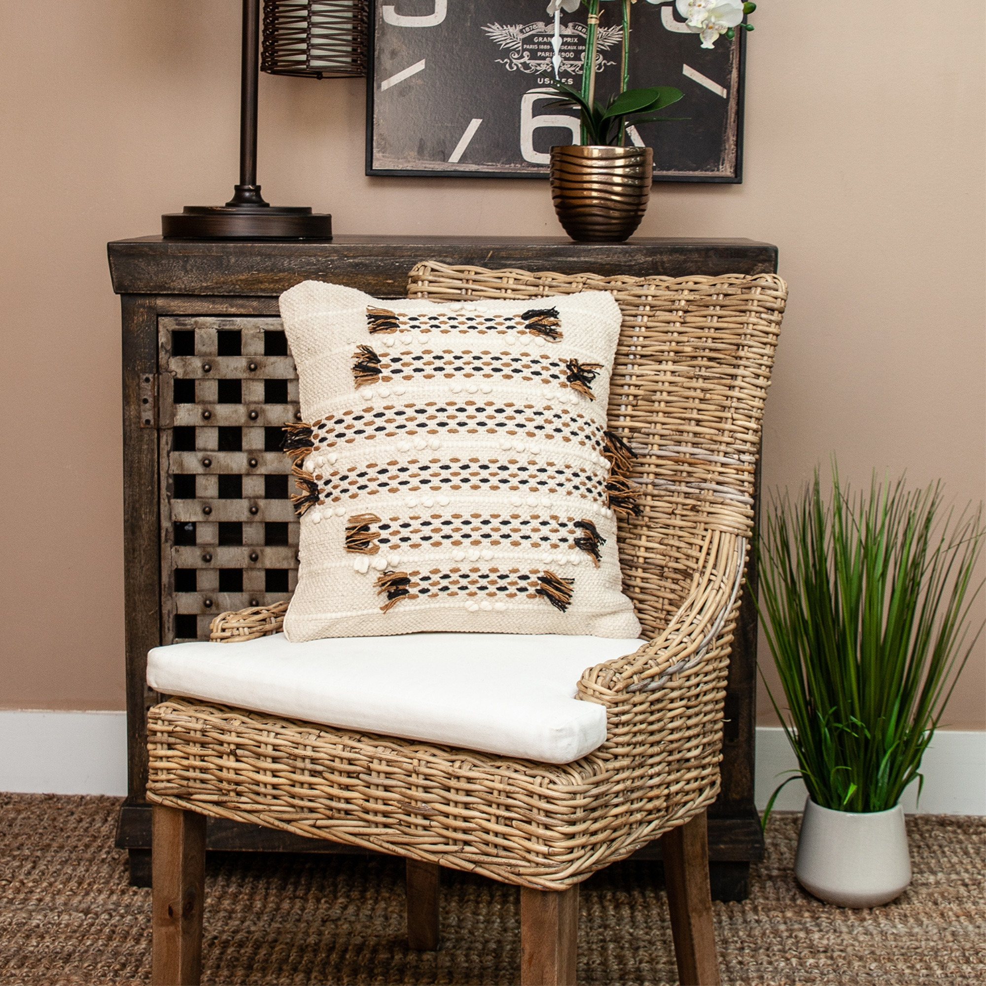 Parkland Collection Jace Transitional Beige Throw Pillow