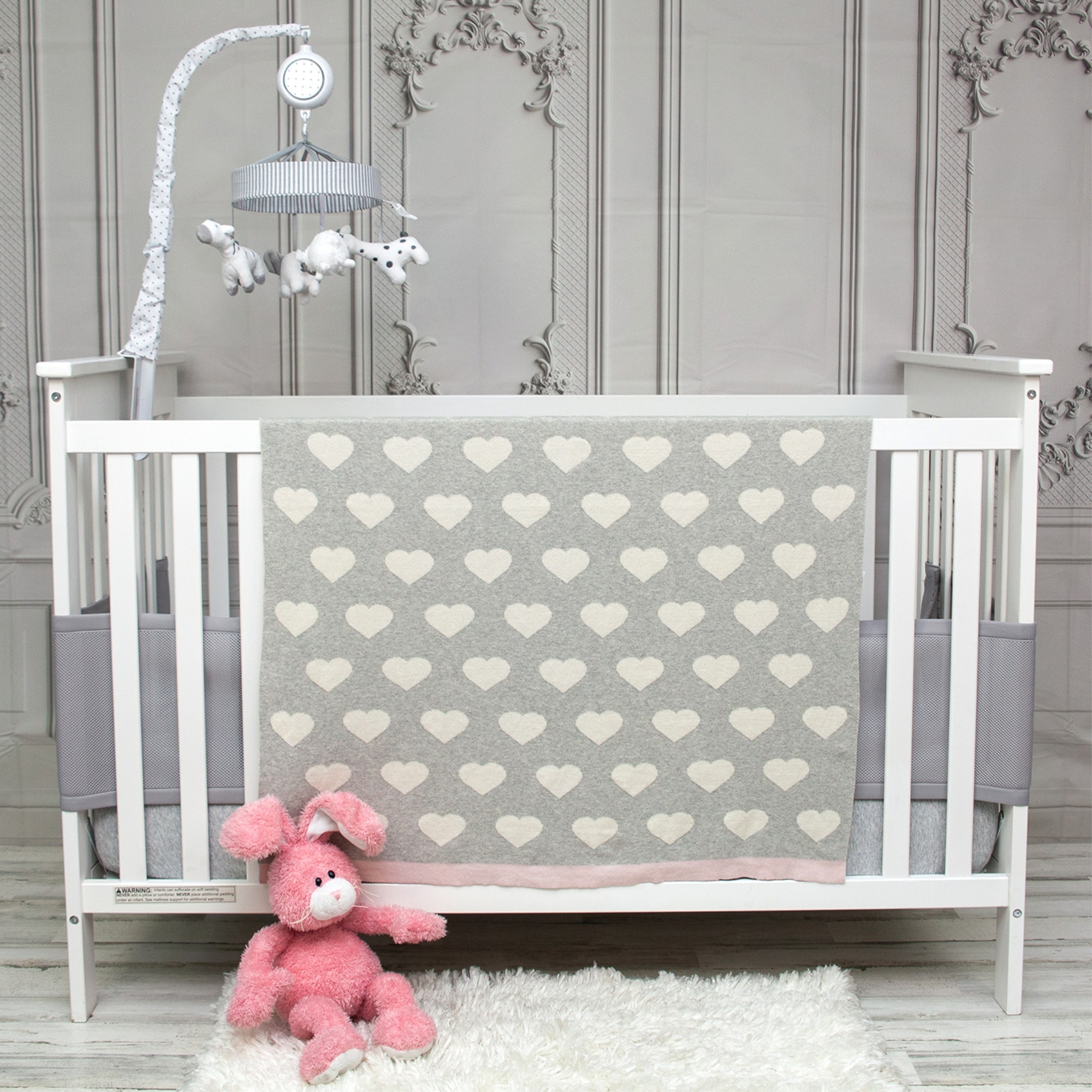 Parkland Collection Heartcloud Transitional Light Grey Knitted 32" X 40"  Baby Blanket