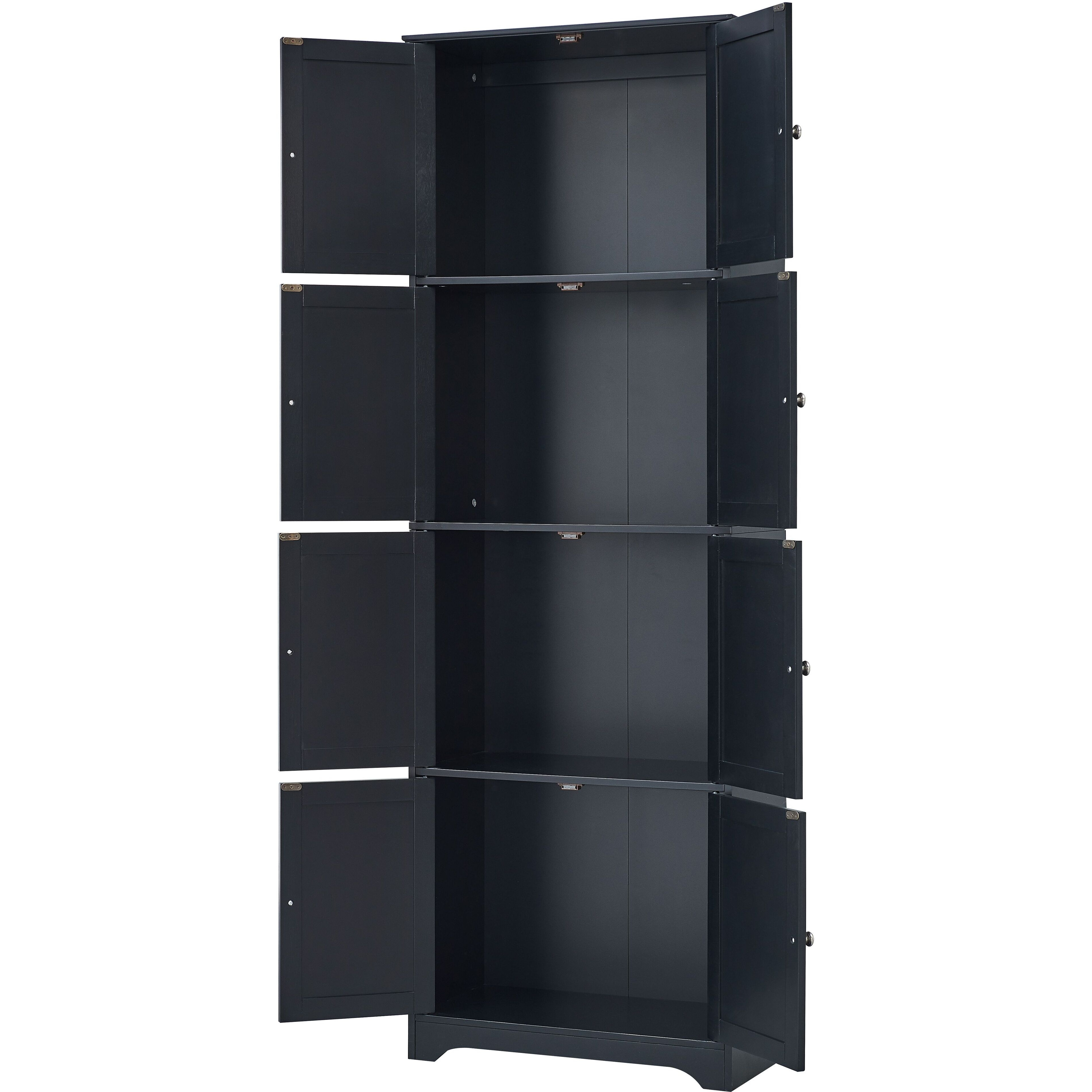 Burnham 4 Tier Contemporary Kitchen Pantry Storage Cabinet, Black Wood