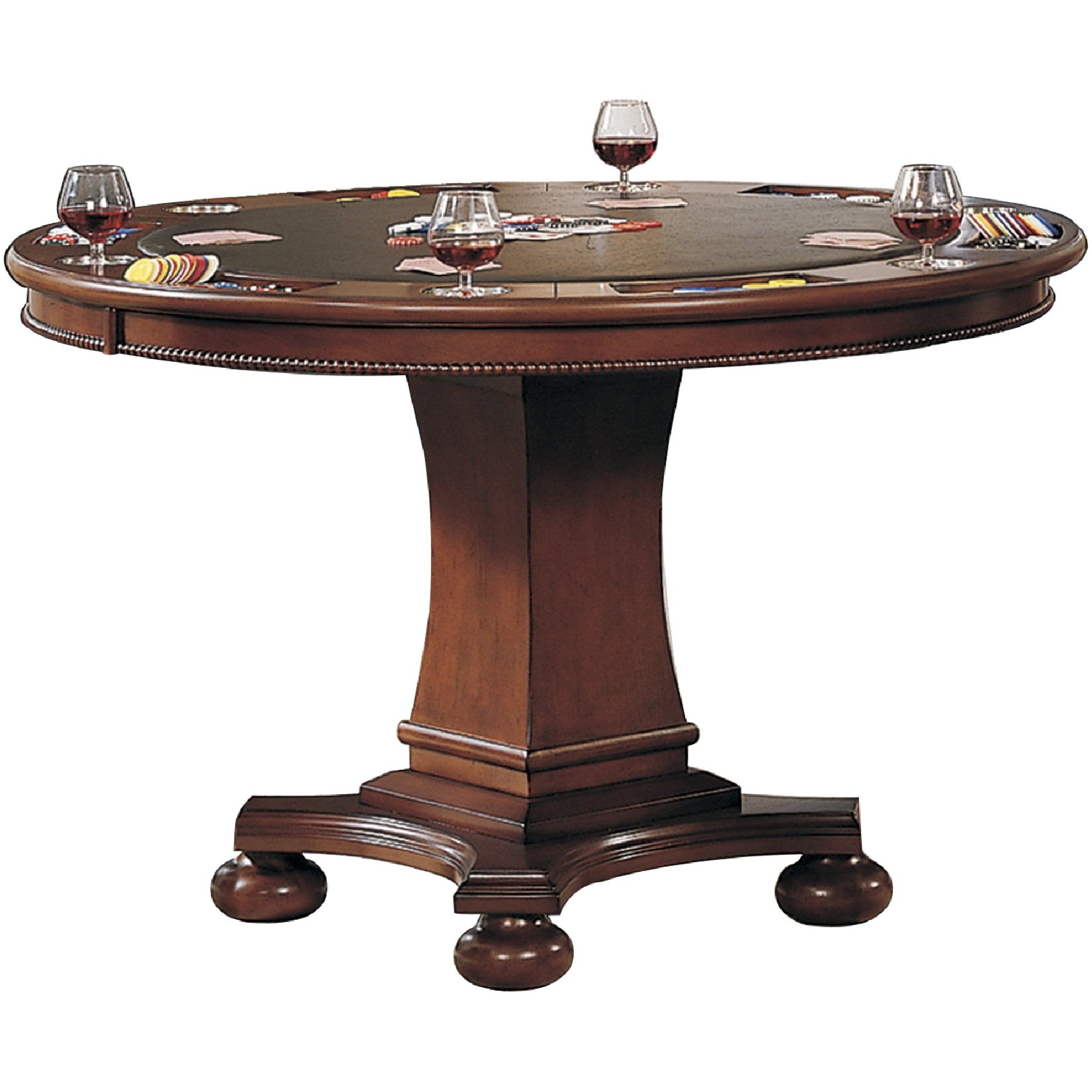 Sunset Trading Bellagio 48" Round Dining and Poker Table| Reversible Game Top | Brown Cherry Wood | Seats 6
