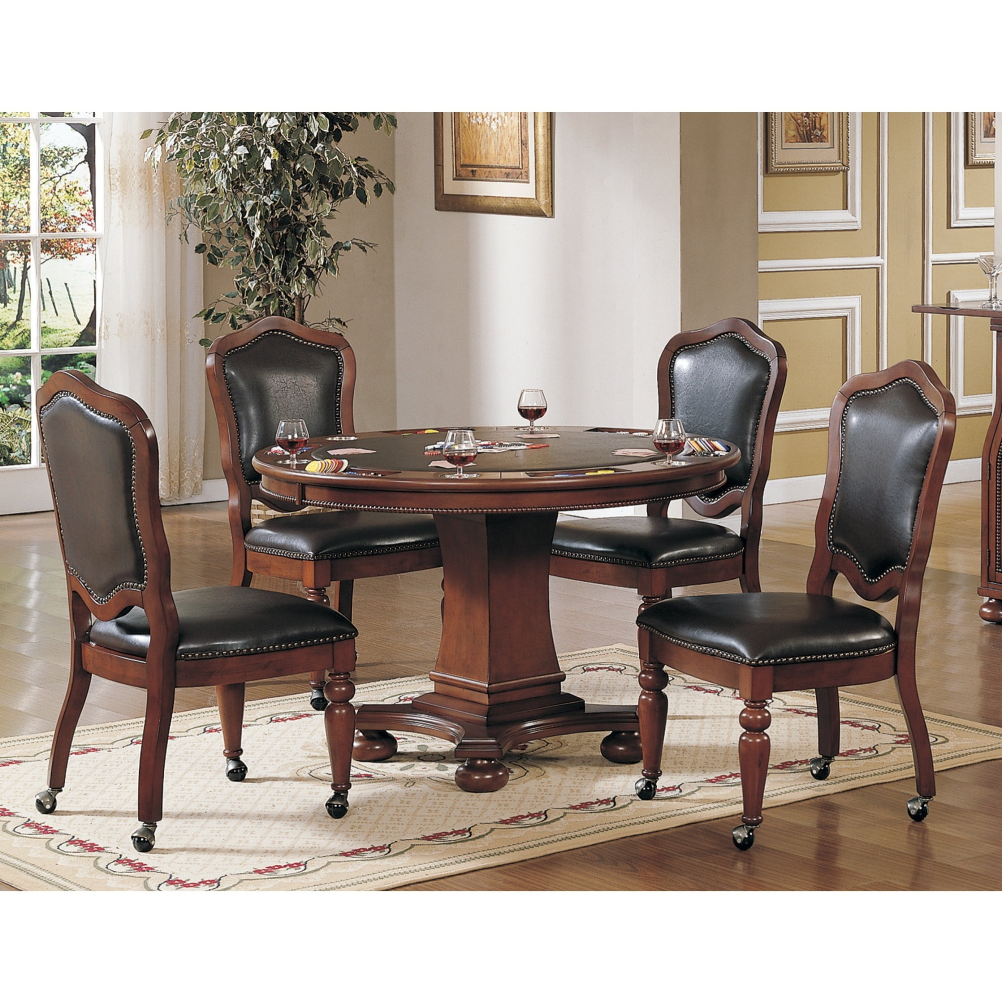 Sunset Trading Bellagio 48" Round Dining and Poker Table| Reversible Game Top | Brown Cherry Wood | Seats 6