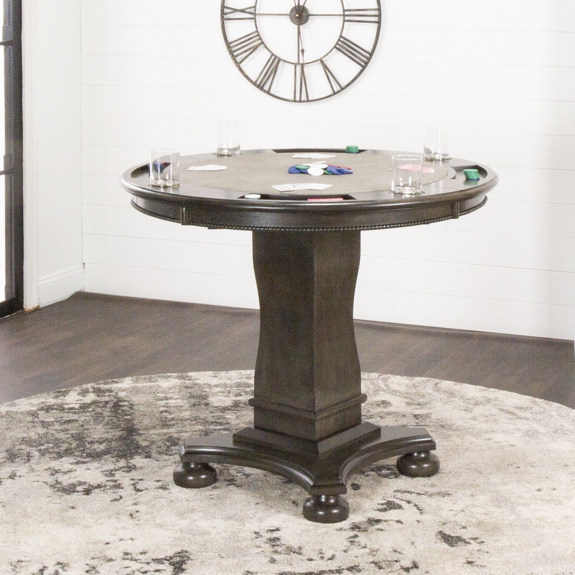 Sunset Trading Vegas 42.5" Round Counter Height Dining, Chess and Poker Table| Reversible 3 in 1 Game Top | Distressed Gray Wood