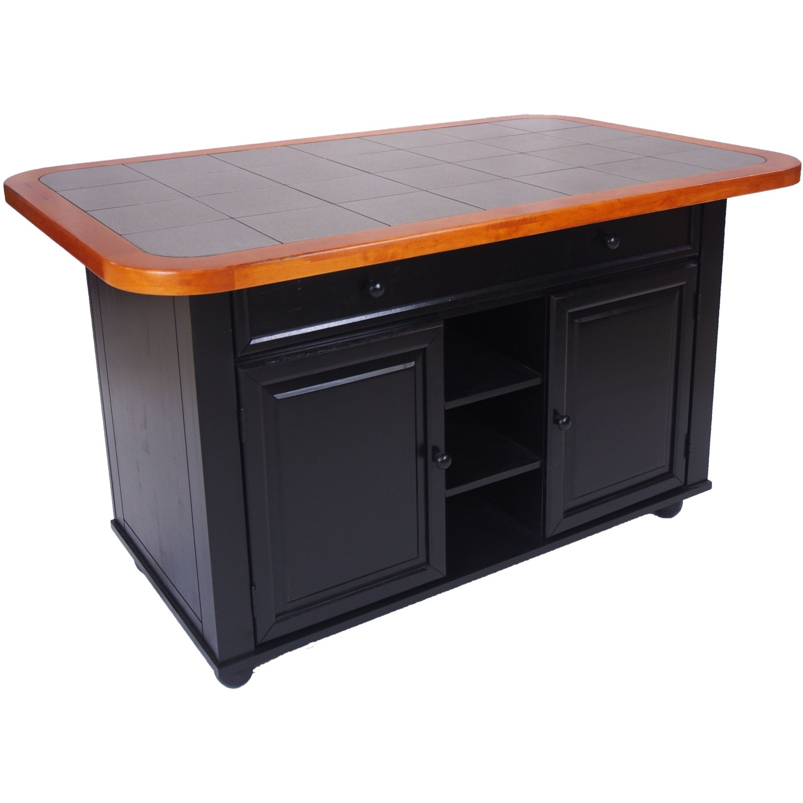 Sunset Trading 3 Piece Antique Black Kitchen Island Set | Gray Tile Top