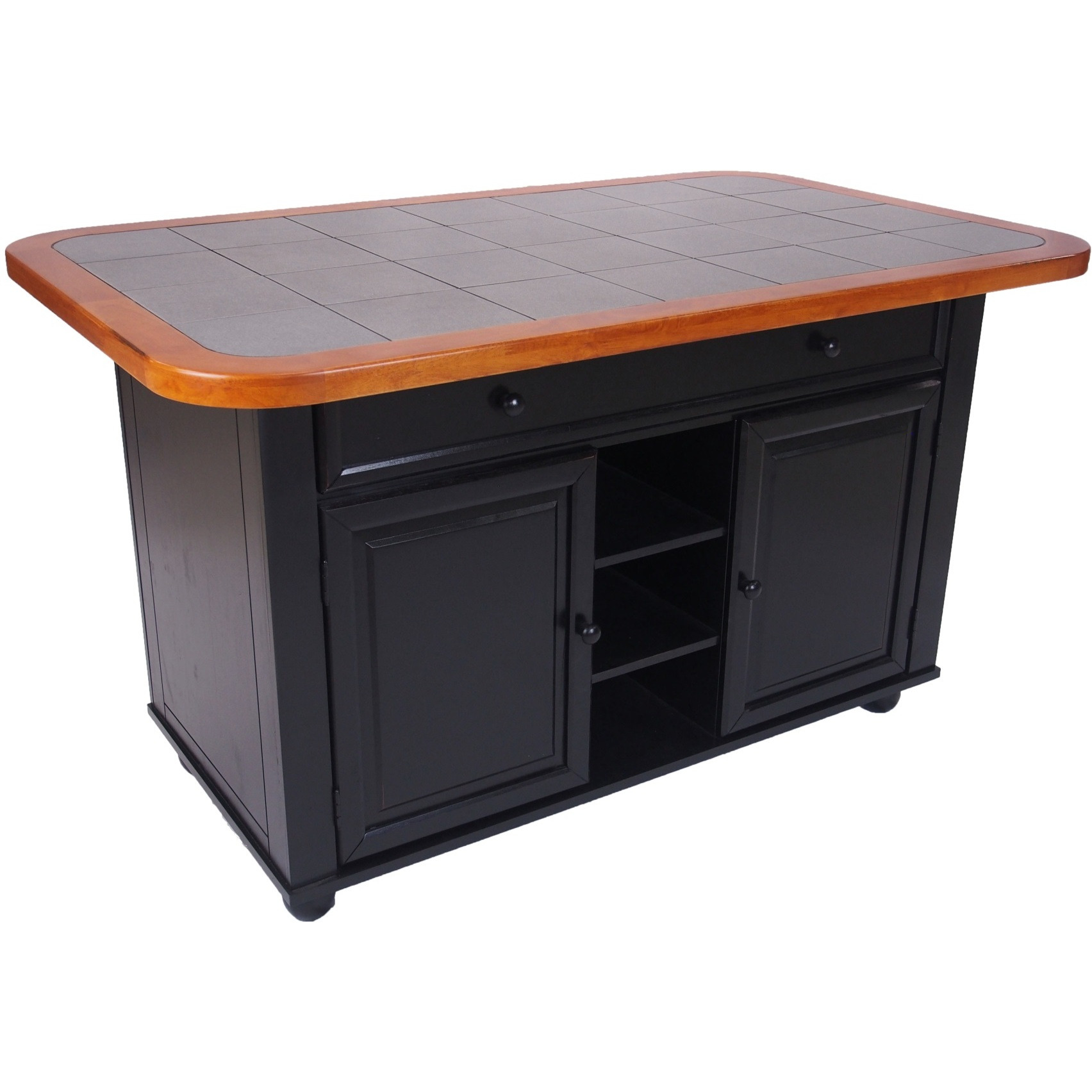 Sunset Trading Antique Black Kitchen Island | Cherry Trim and Gray Tile Top