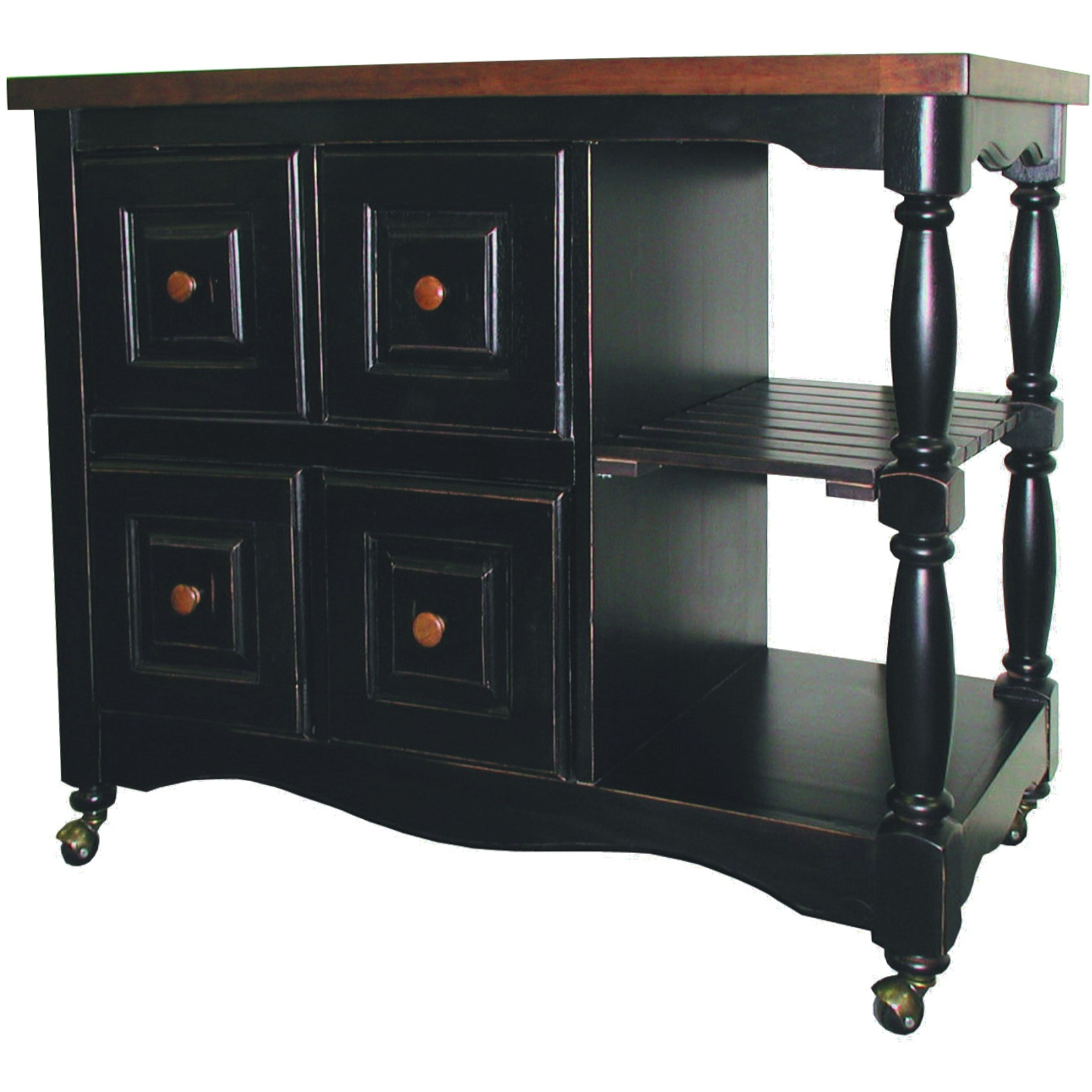 Sunset Trading Regal Kitchen Cart | Antique Black with Cherry Accents