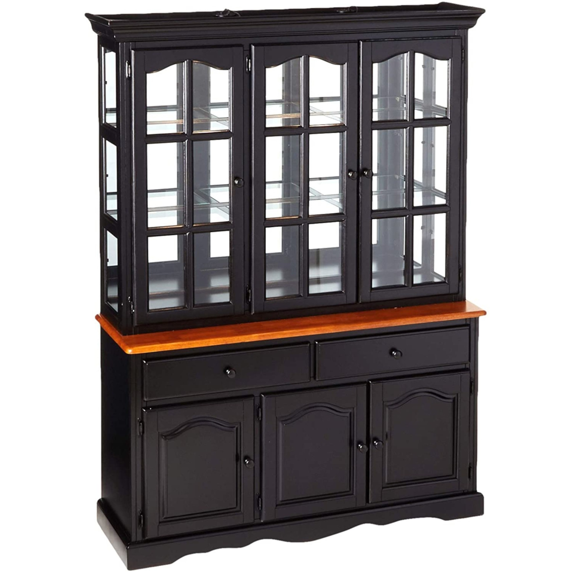 Sunset Trading Black Cherry Selections Treasure Buffet and Lighted Hutch | Antique Black and Cherry