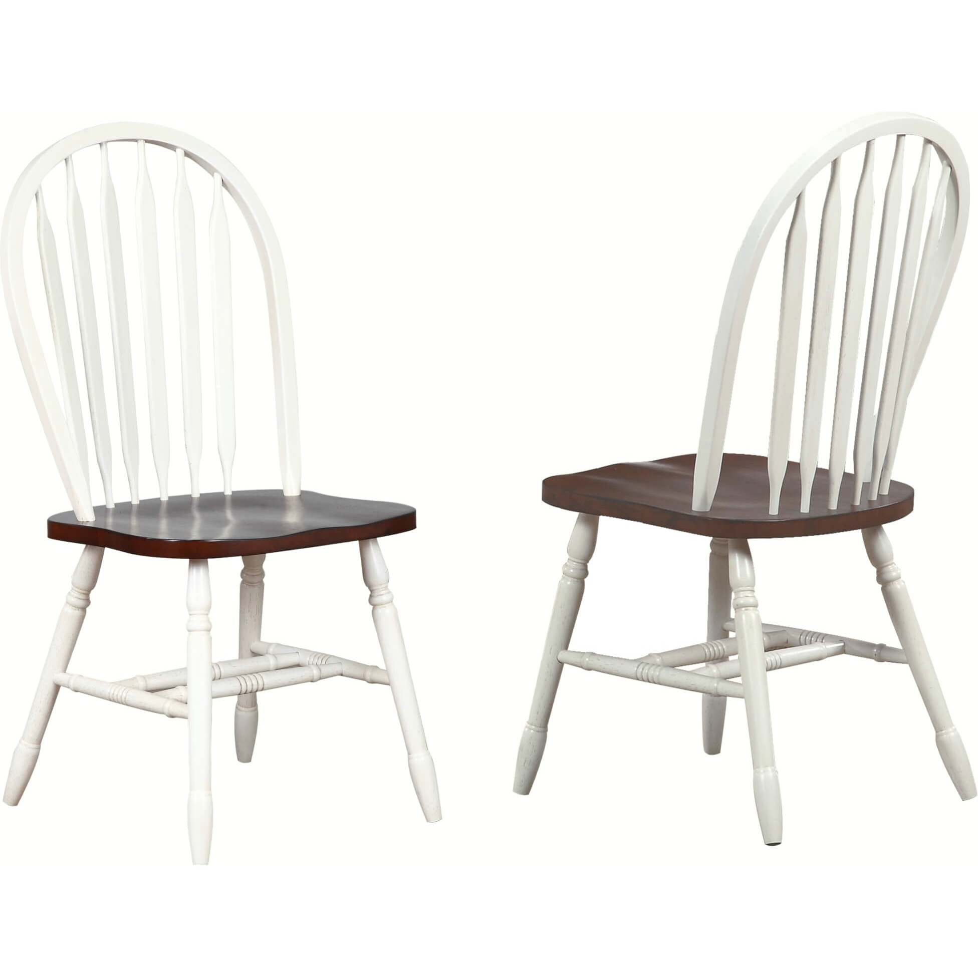 Sunset Trading Andrews Arrowback Dining Chair | Antique White and Chestnut Brown | Set of 2