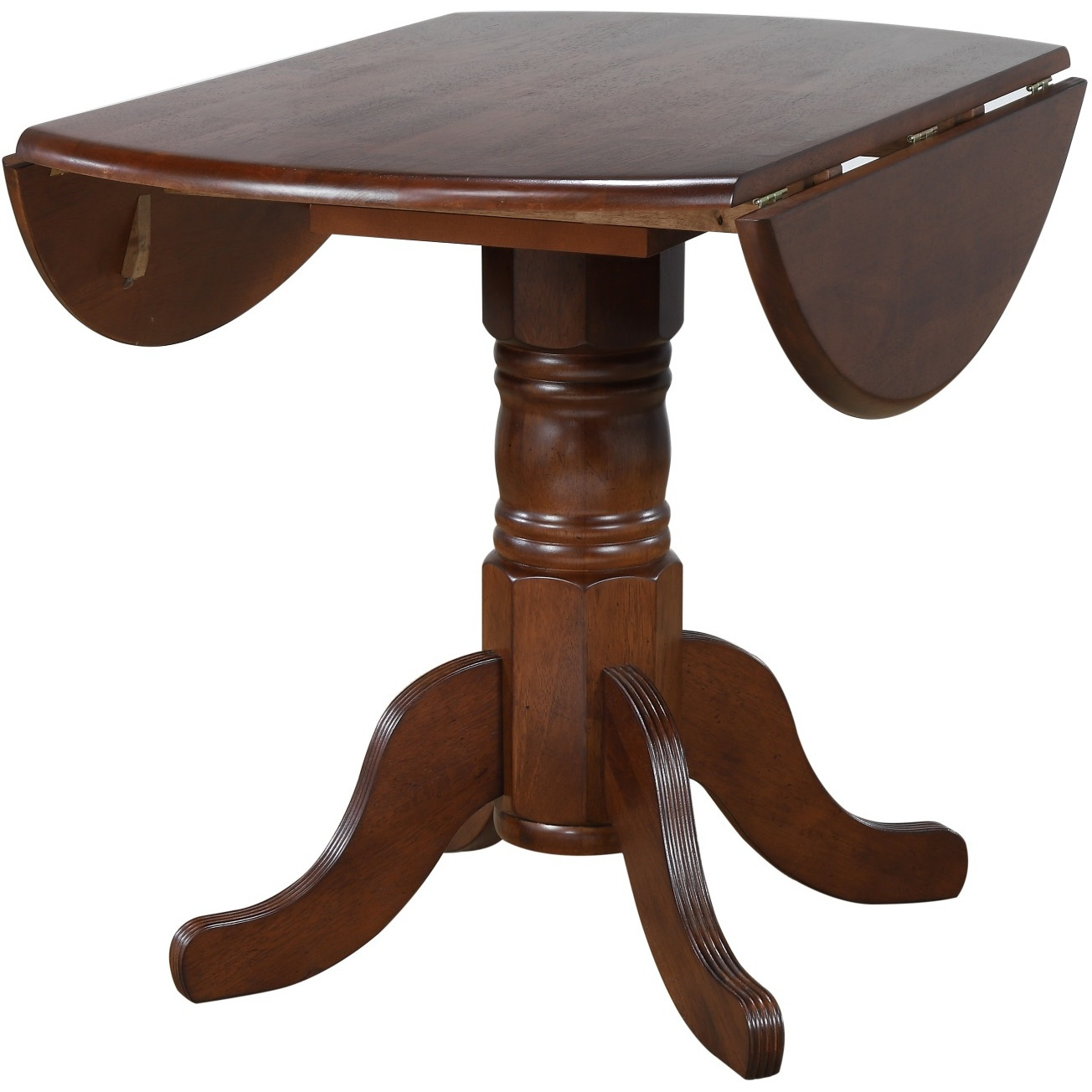 Sunset Trading Andrews 3 Piece 42" Round Drop Leaf Dining Set | Chestnut Brown | Napoleon Chairs | Seats 6