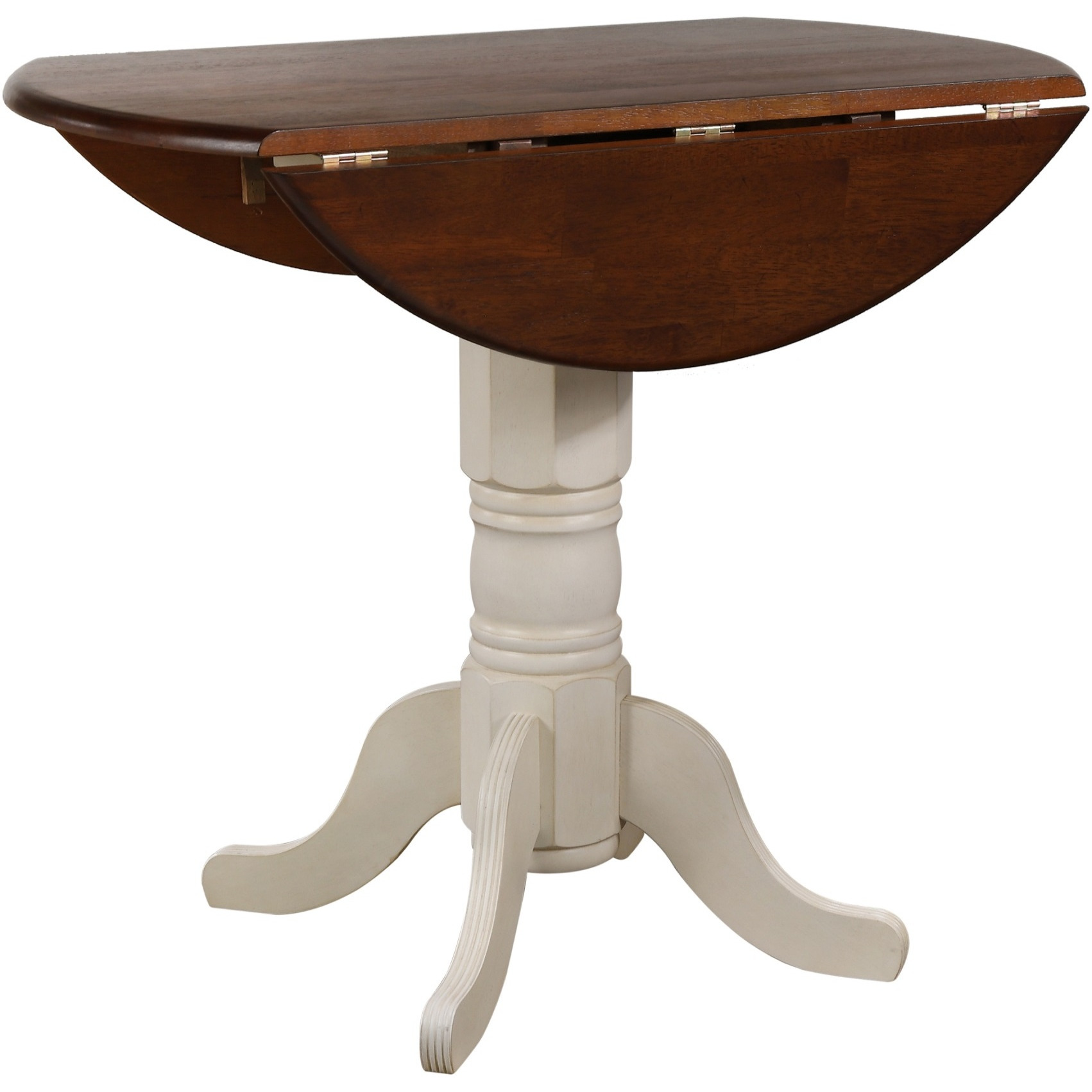 Sunset Trading Andrews 42" Round Drop Leaf Pub Table | Antique White with Chestnut Brown Top| Seats 6