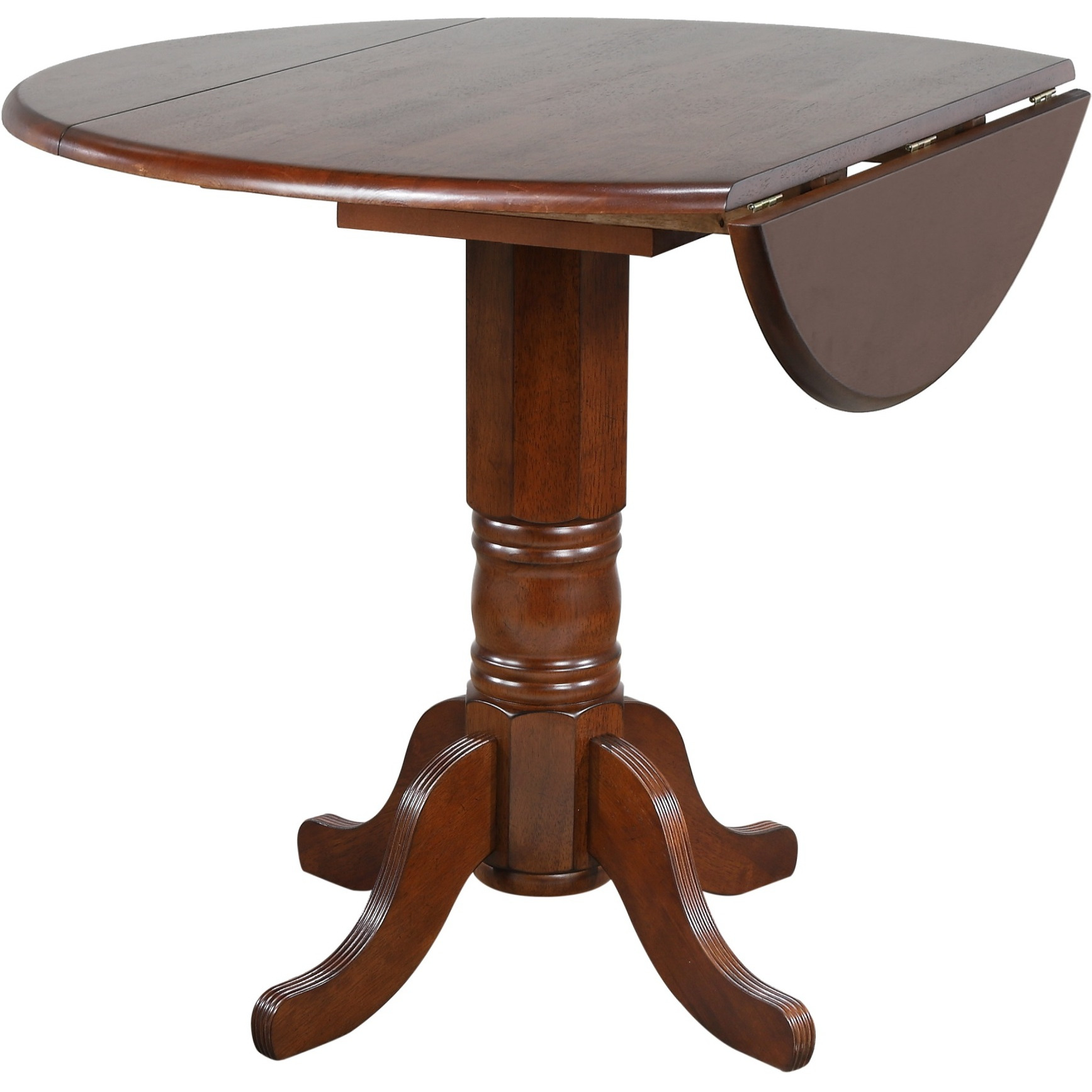 Sunset Trading Andrews 42" Round Drop Leaf Pub Table | Chestnut Brown | Seats 6