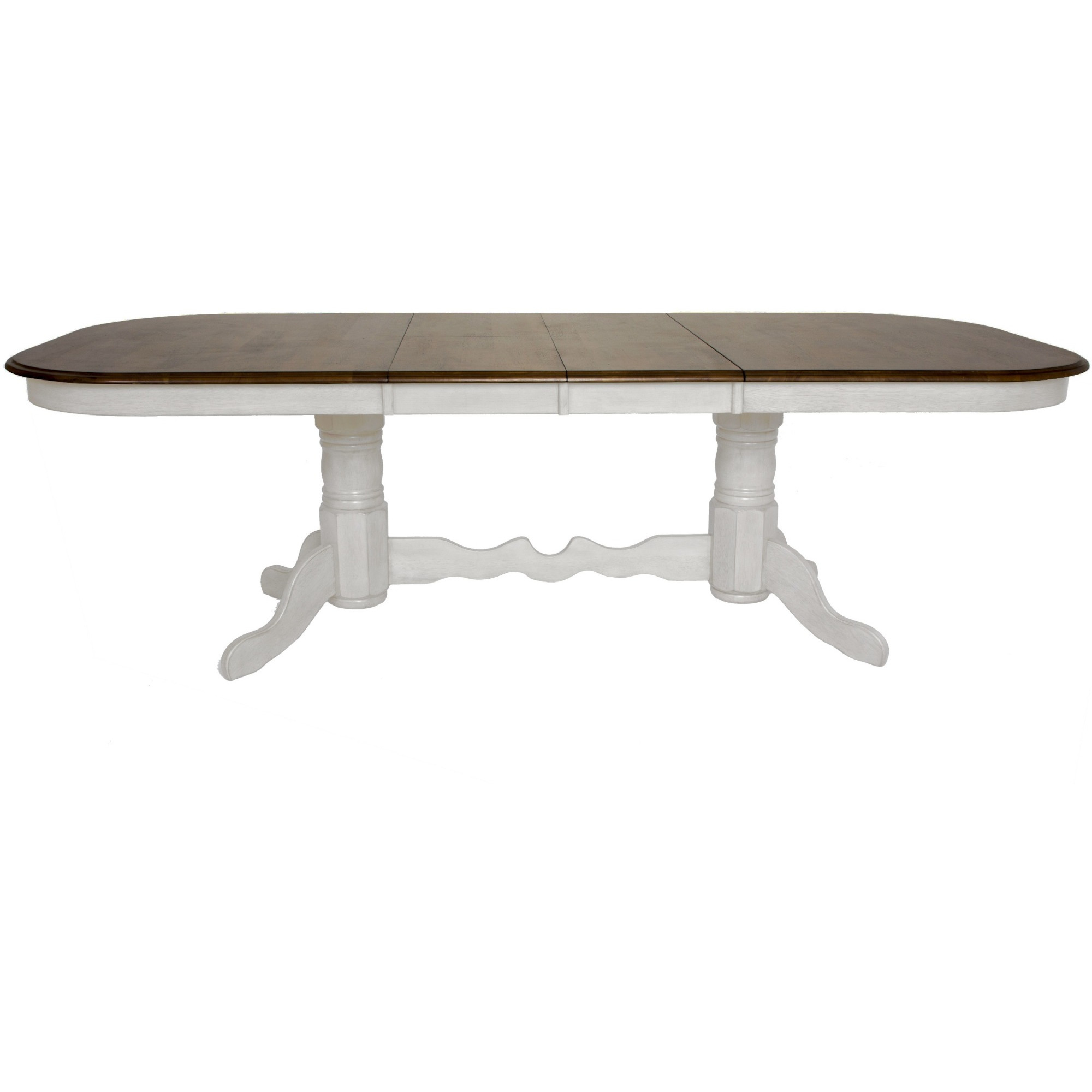Sunset Trading Andrews 96" Oval Double Pedestal Extendable Butterfly Leaf Dining Table | Antique White and Chestnut Brown | Seats 10